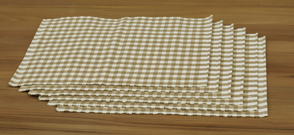 Beige & White Checkered Woven Table Mat | Elegant Dining Table Placemat | 50 cm × 33 cm
