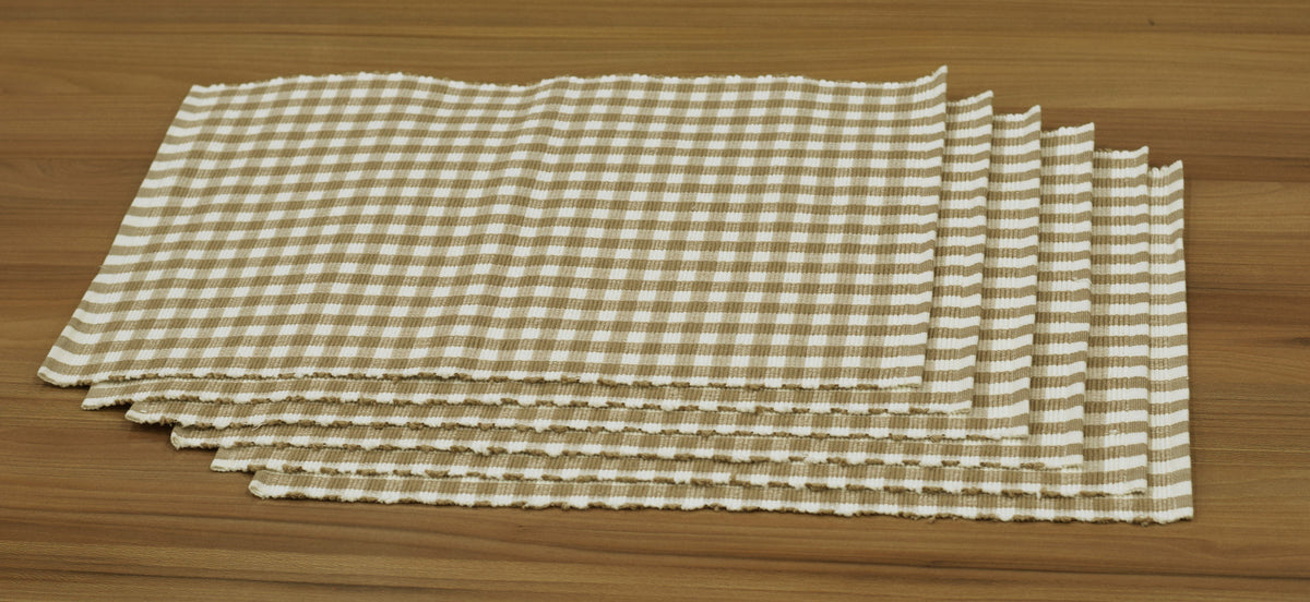 Beige & White Checkered Woven Table Mat | Elegant Dining Table Placemat | 50 cm × 33 cm