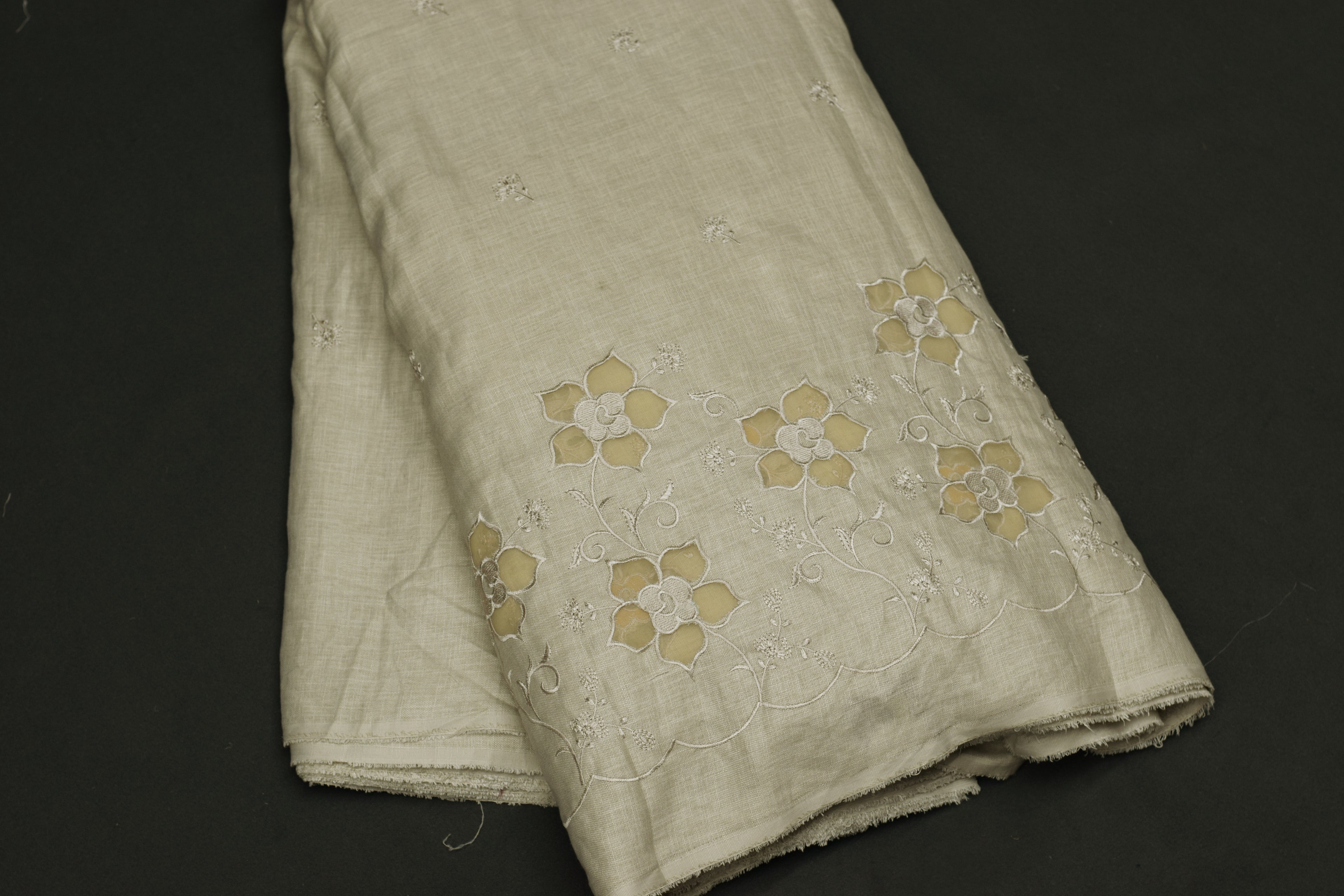 Floral Cutwork Semi-Linen Unstitched Salwar Suit Material