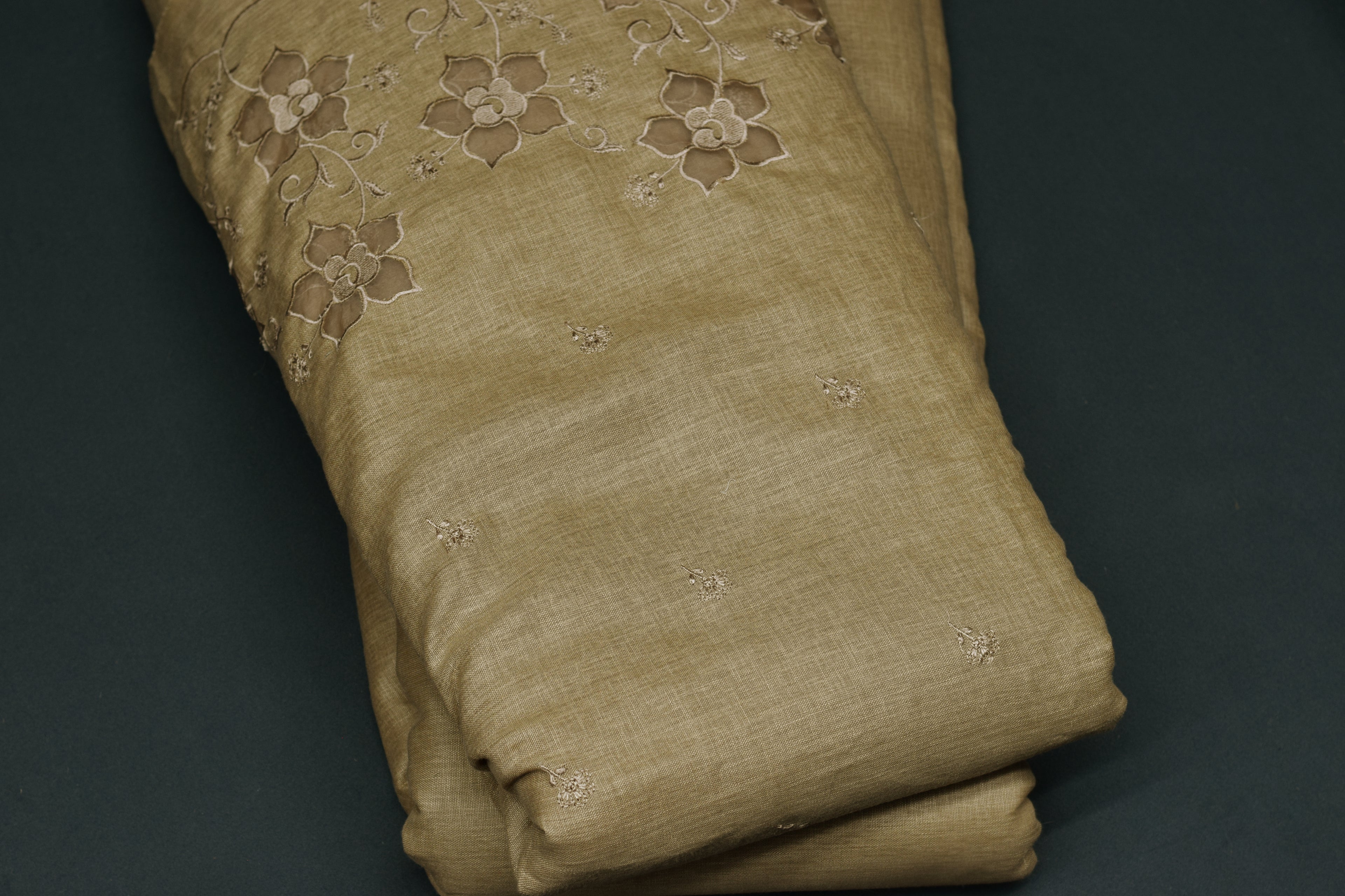 Elegant Floral Embroidered Semi-Linen Dress Material Set – 2.5m Top & 2m Bottom