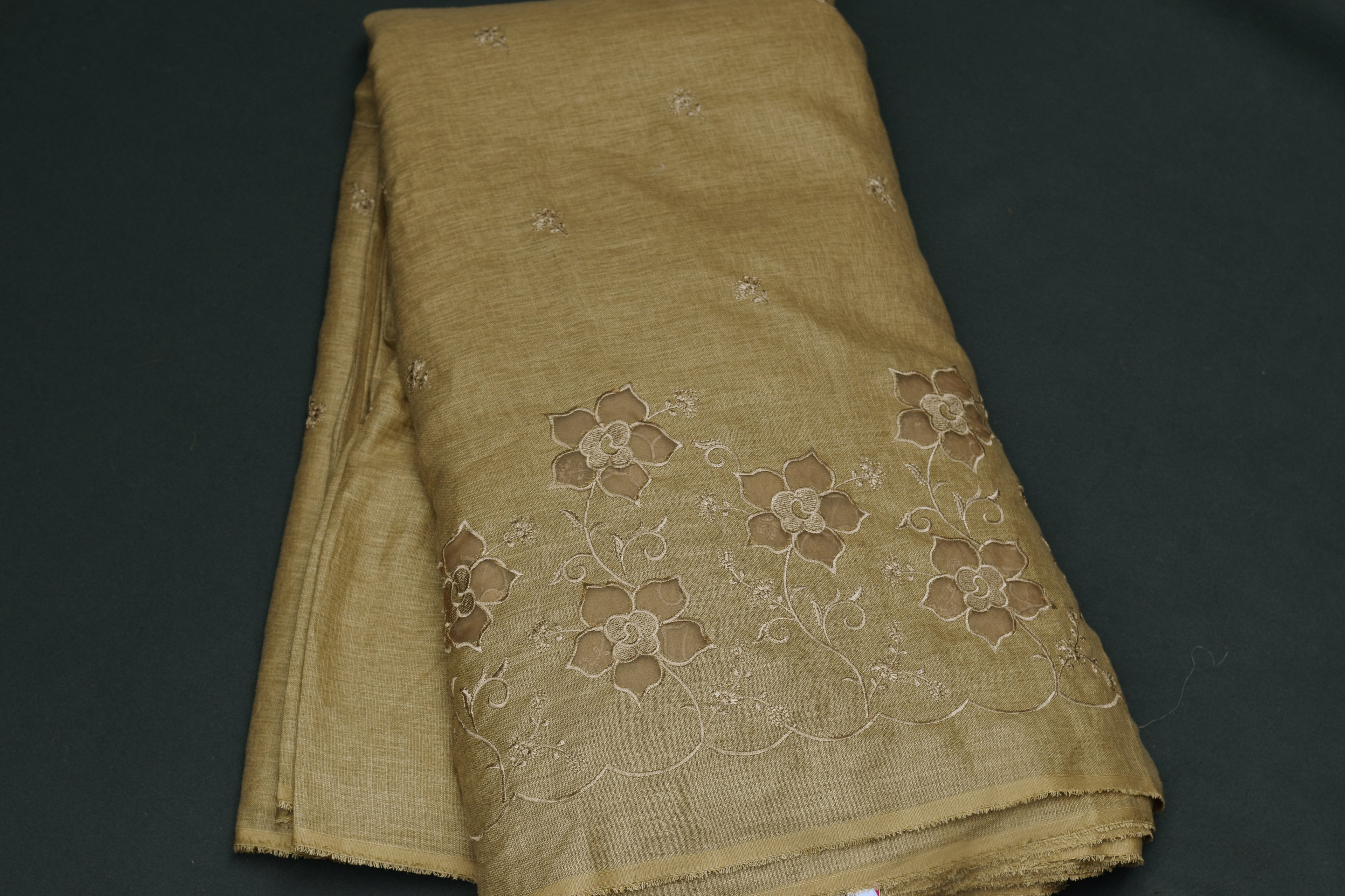 Elegant Floral Embroidered Semi-Linen Dress Material Set – 2.5m Top & 2m Bottom
