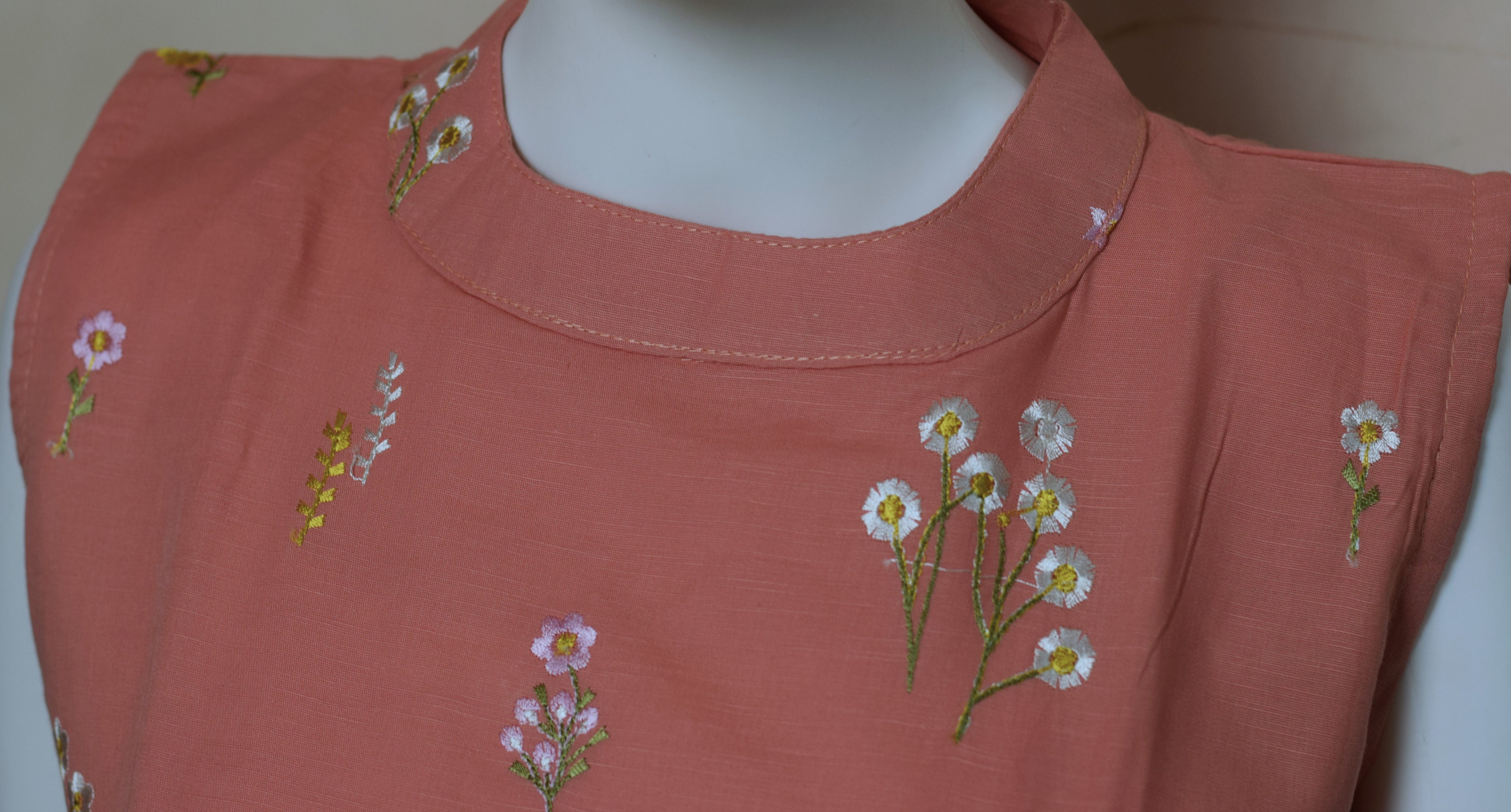 Women's Floral Embroidered Sleeveless Churidar Top | Cotton Blend Kurti Top | Top Only | Sleeve Fabric Included