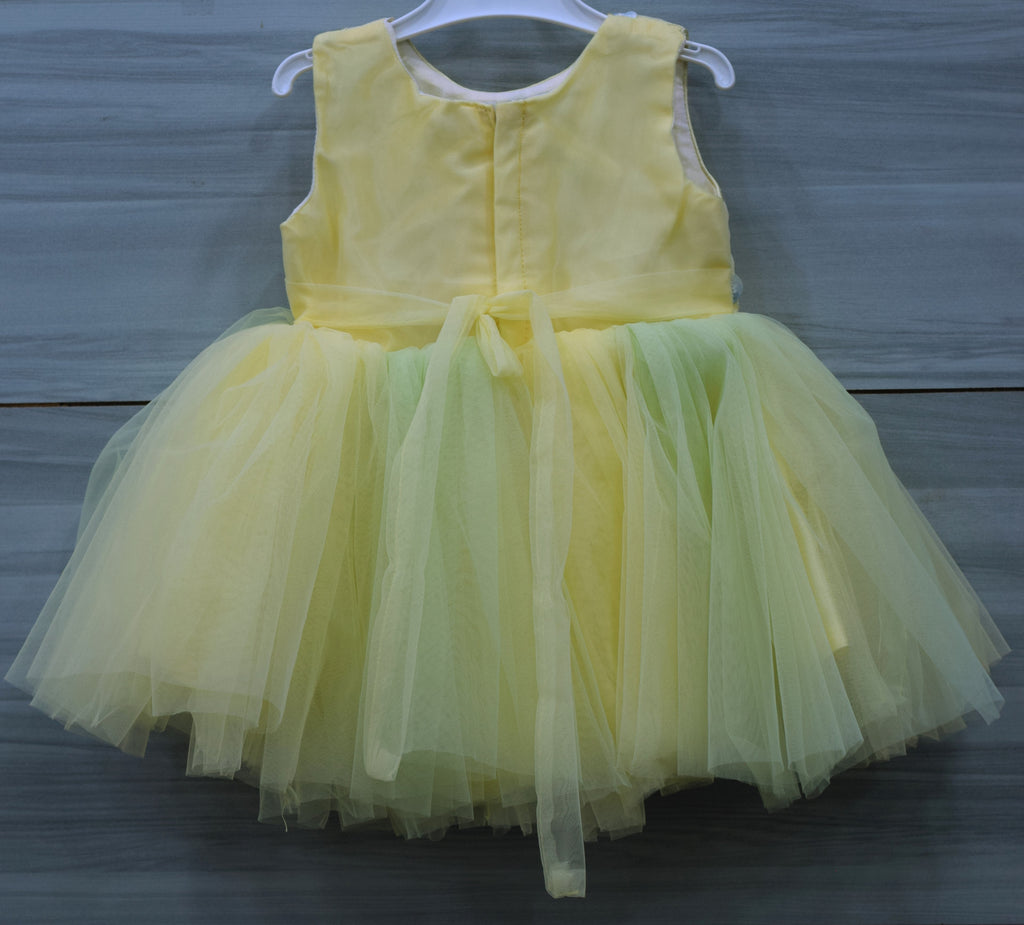 Yellow Fancy Baby Girl Frock with Floral Embellishments and Tulle Skirt
