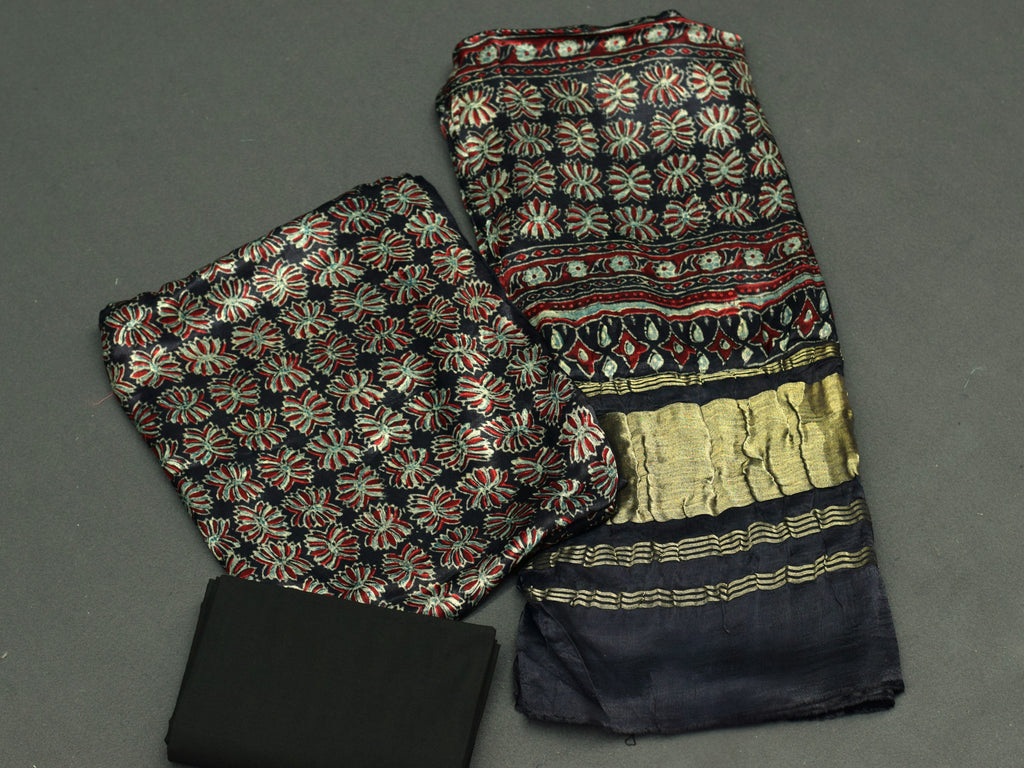 Midnight Floral Modal Silk Churidar Material Set