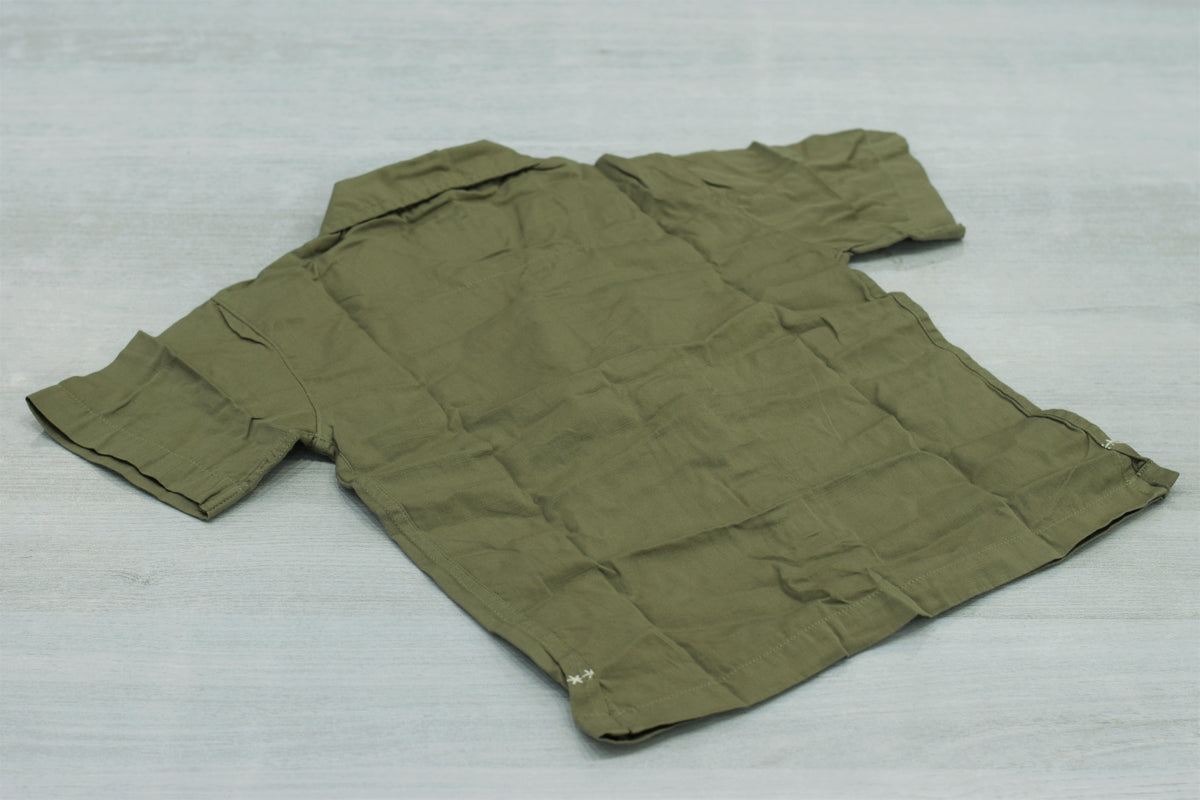 Boys Olive Green Cuban Collar Shirt with White Bandana Motif Print