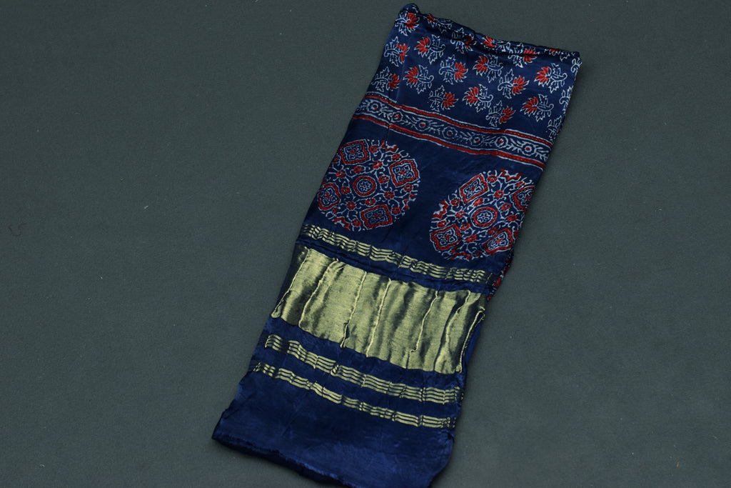Midnight Navy Floral Modal Silk Churidar Material Set