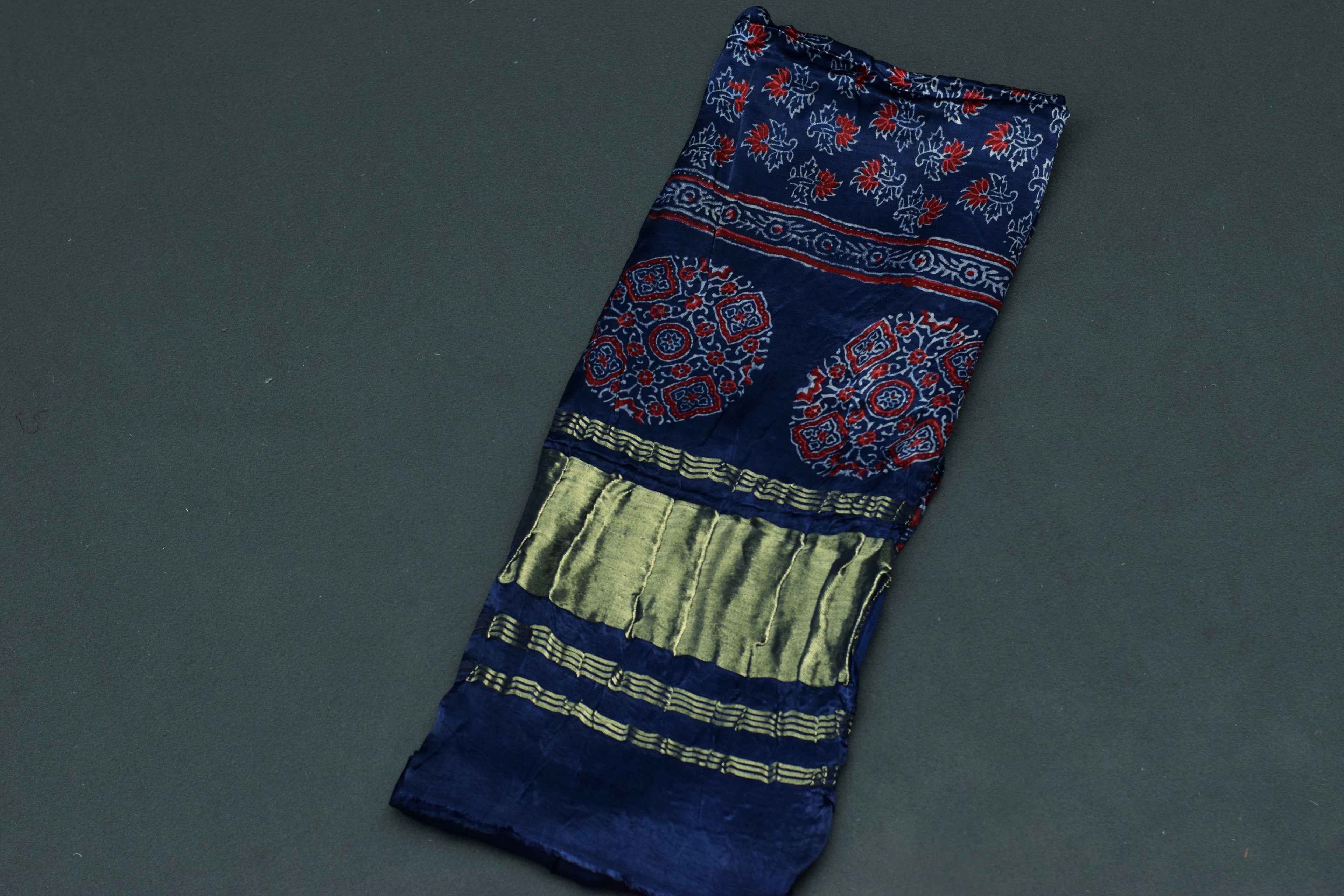 Midnight Navy Floral Modal Silk Churidar Material Set