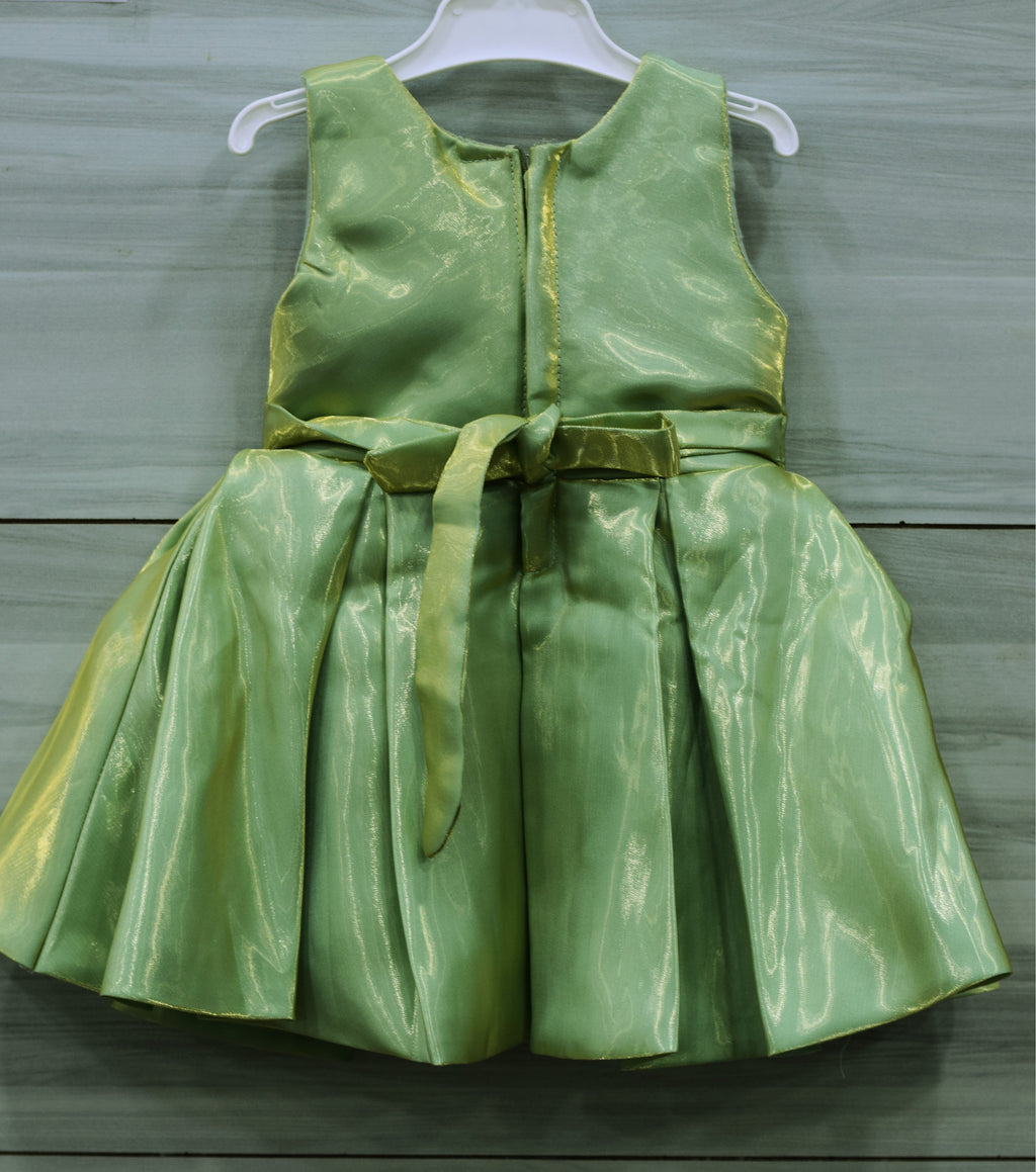 Olive Green Fancy Baby Girl Frock with Decorative Floral Embellishments
