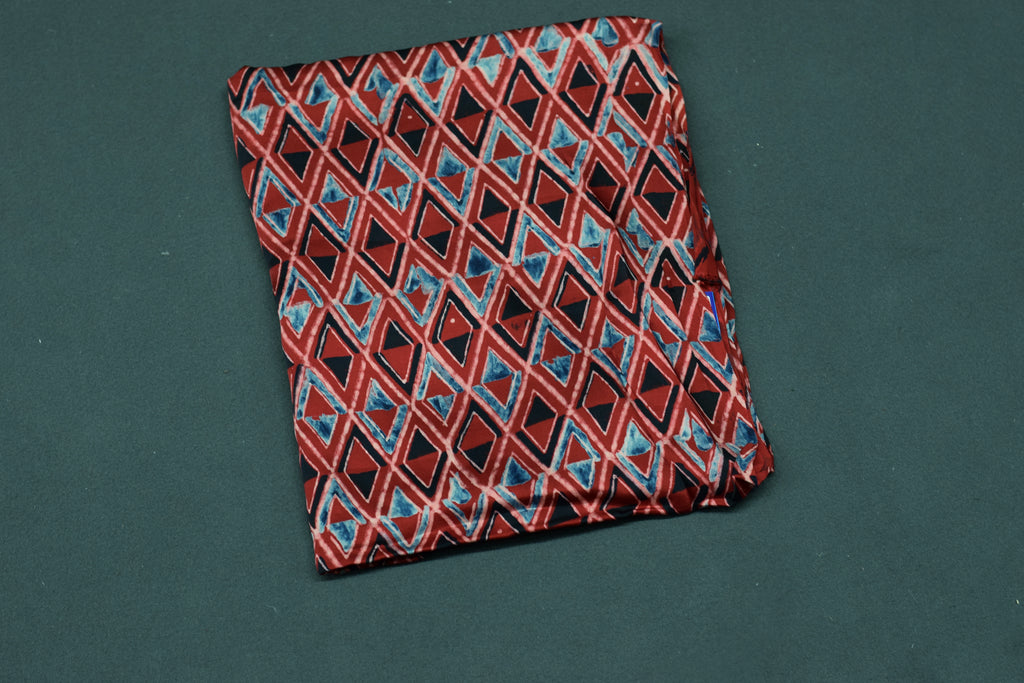 Rust Red Geometric Print Modal Silk Churidar Material Set for Women