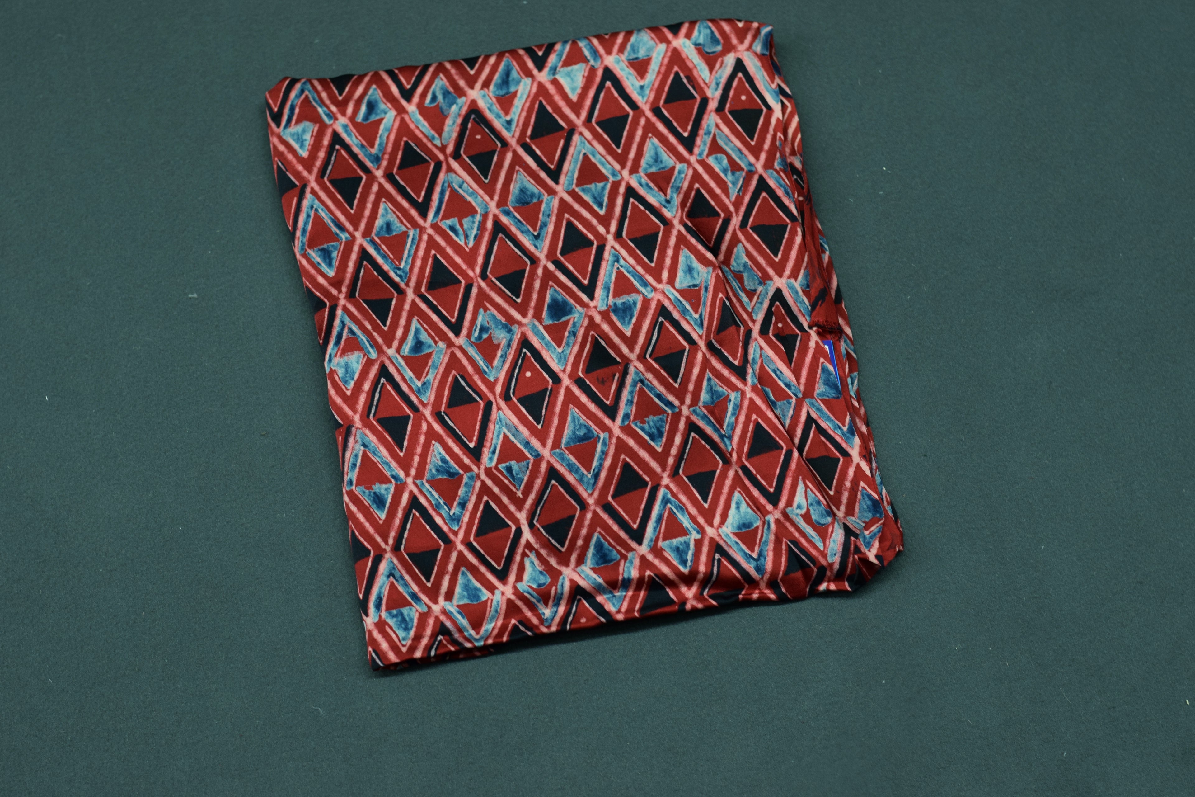 Rust Red Geometric Print Modal Silk Churidar Material Set for Women
