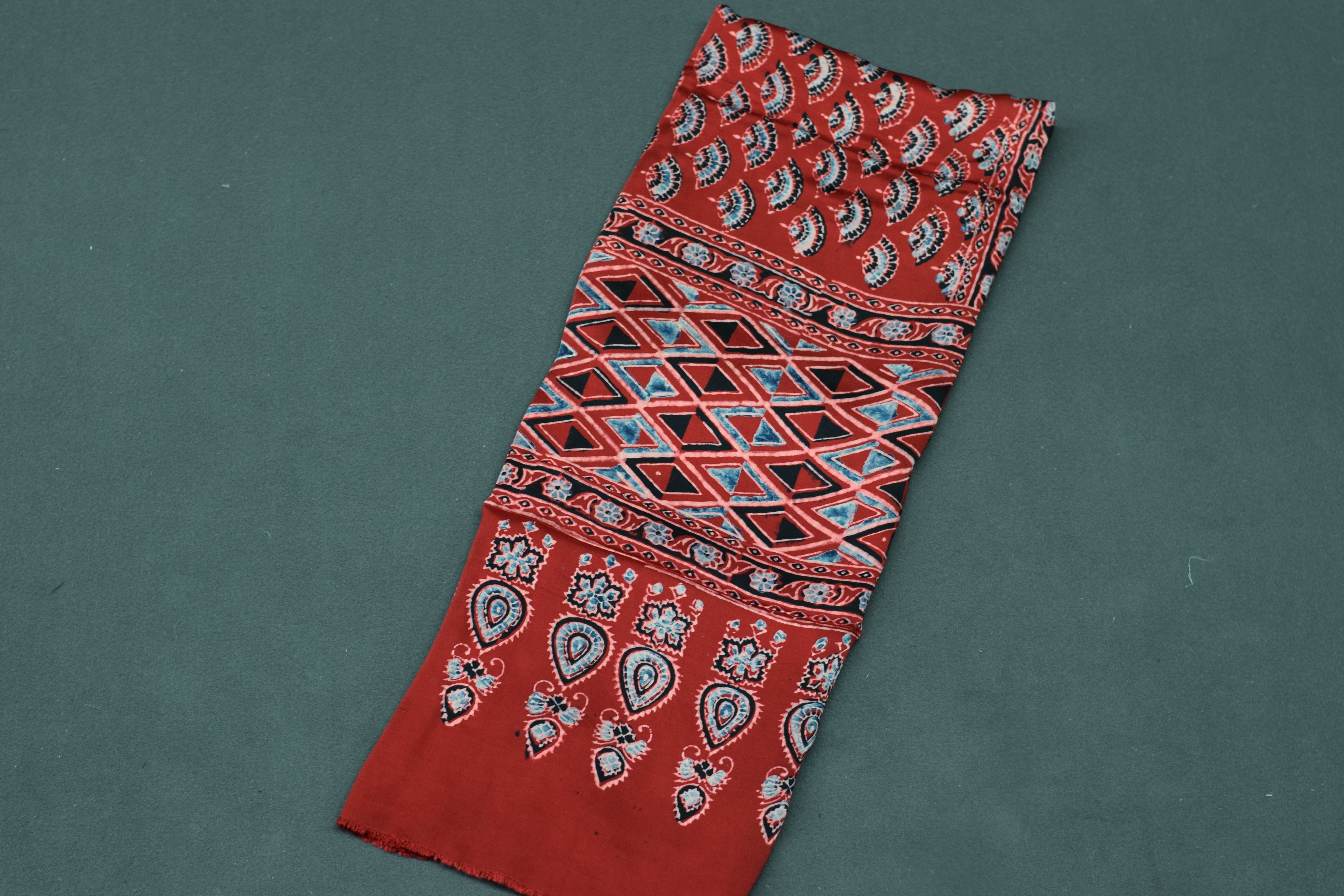 Rust Red Geometric Print Modal Silk Churidar Material Set for Women