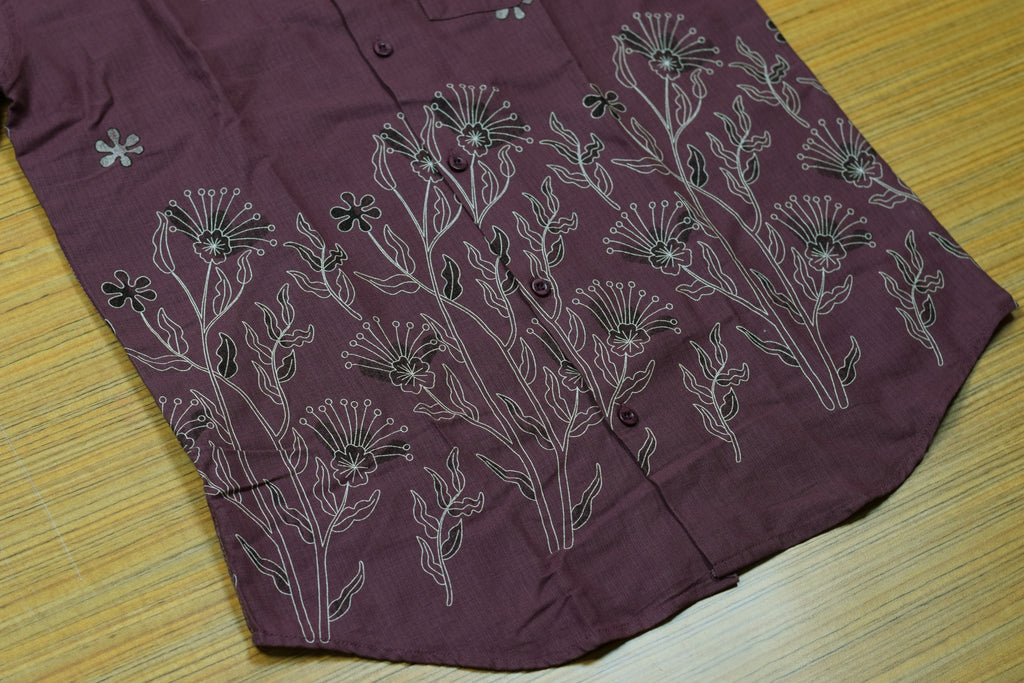 Men's Dusty Purple Cotton Floral Printed Full Sleeve Casual Shirt | Regular Fit Button-Down Shirt