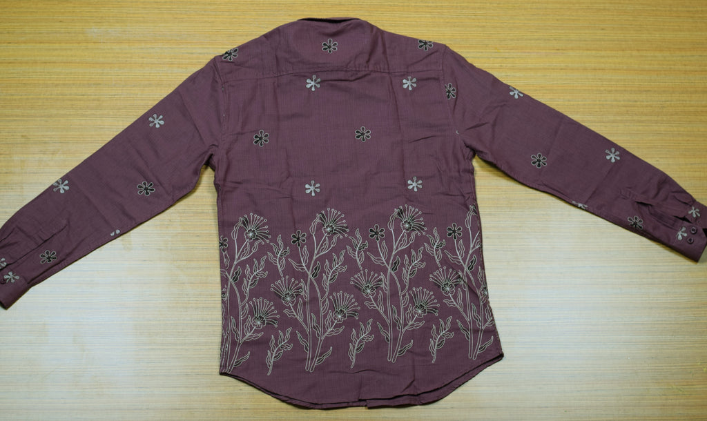 Men's Dusty Purple Cotton Floral Printed Full Sleeve Casual Shirt | Regular Fit Button-Down Shirt