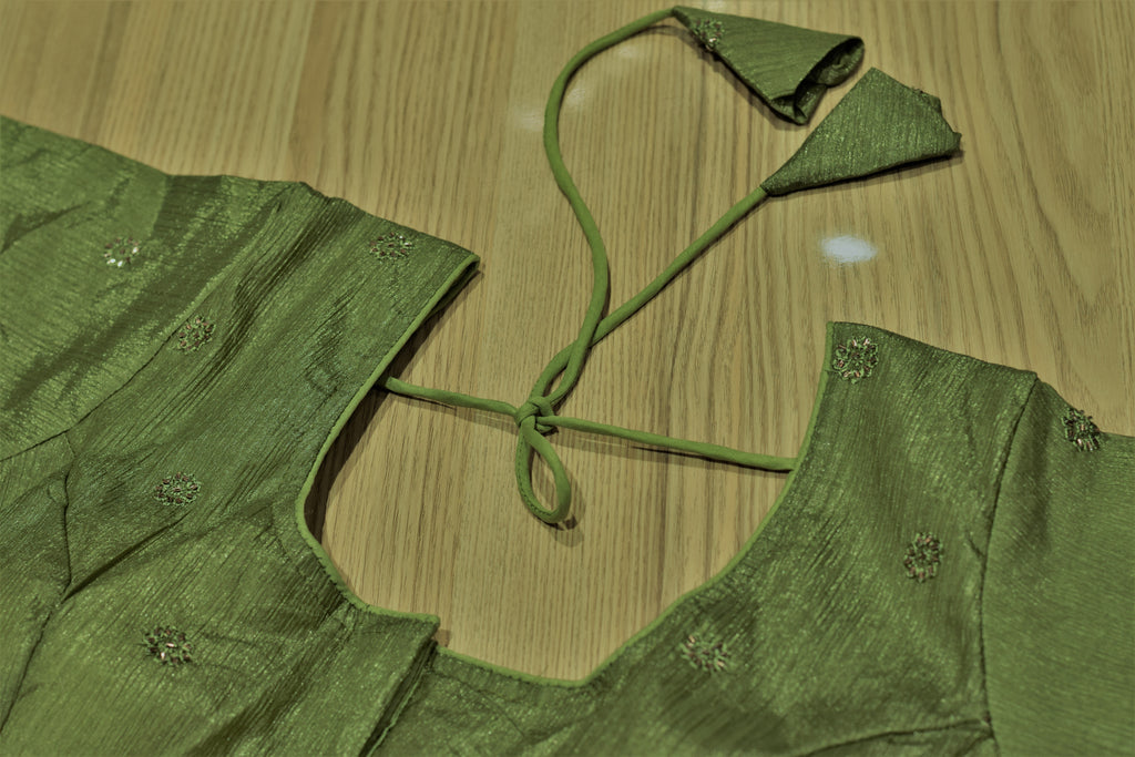 Olive Crush Organza Front-Open Saree Blouse | Designer Readymade Blouse