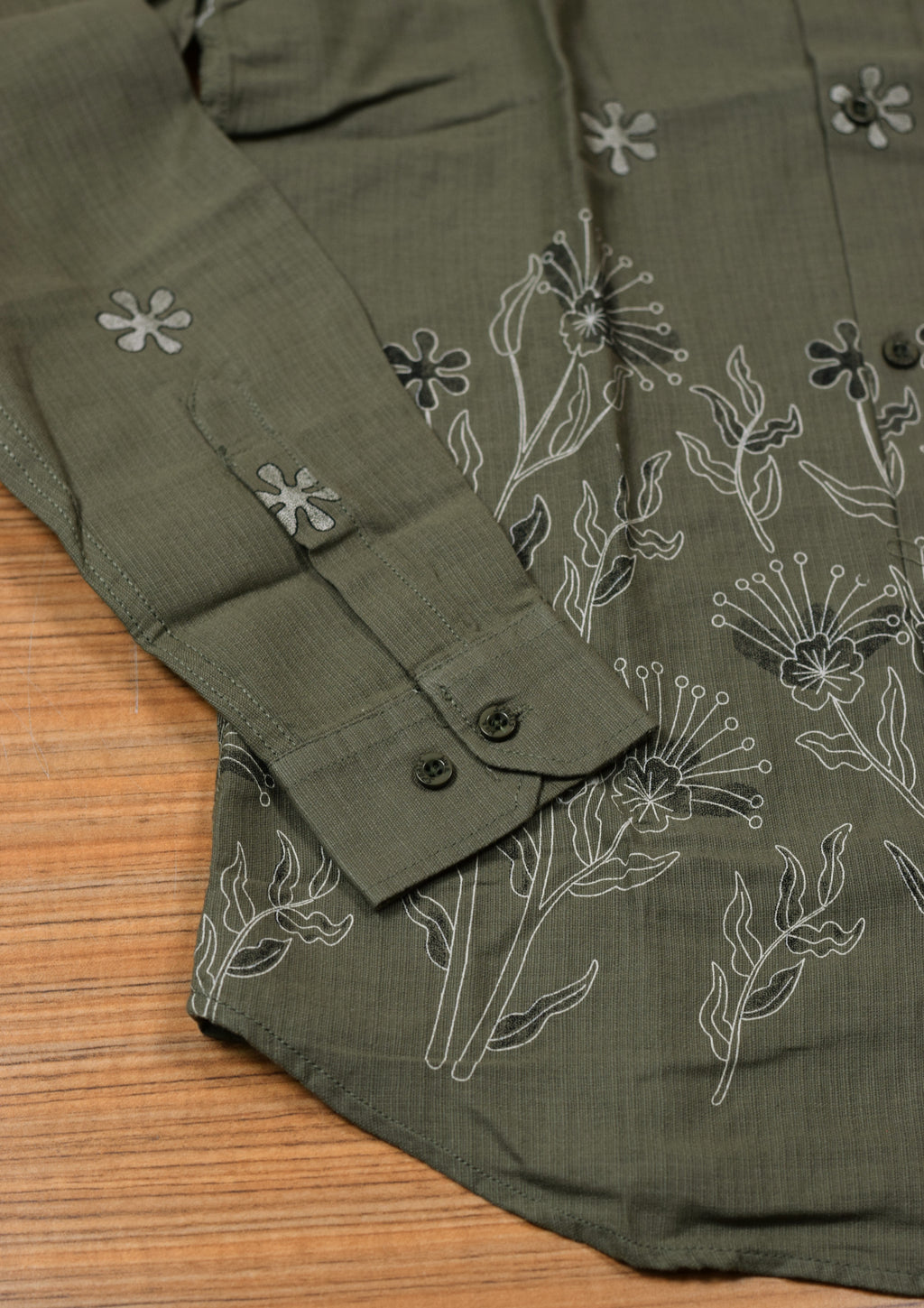 Men's Olive Green Cotton Floral Printed Full Sleeve Casual Shirt