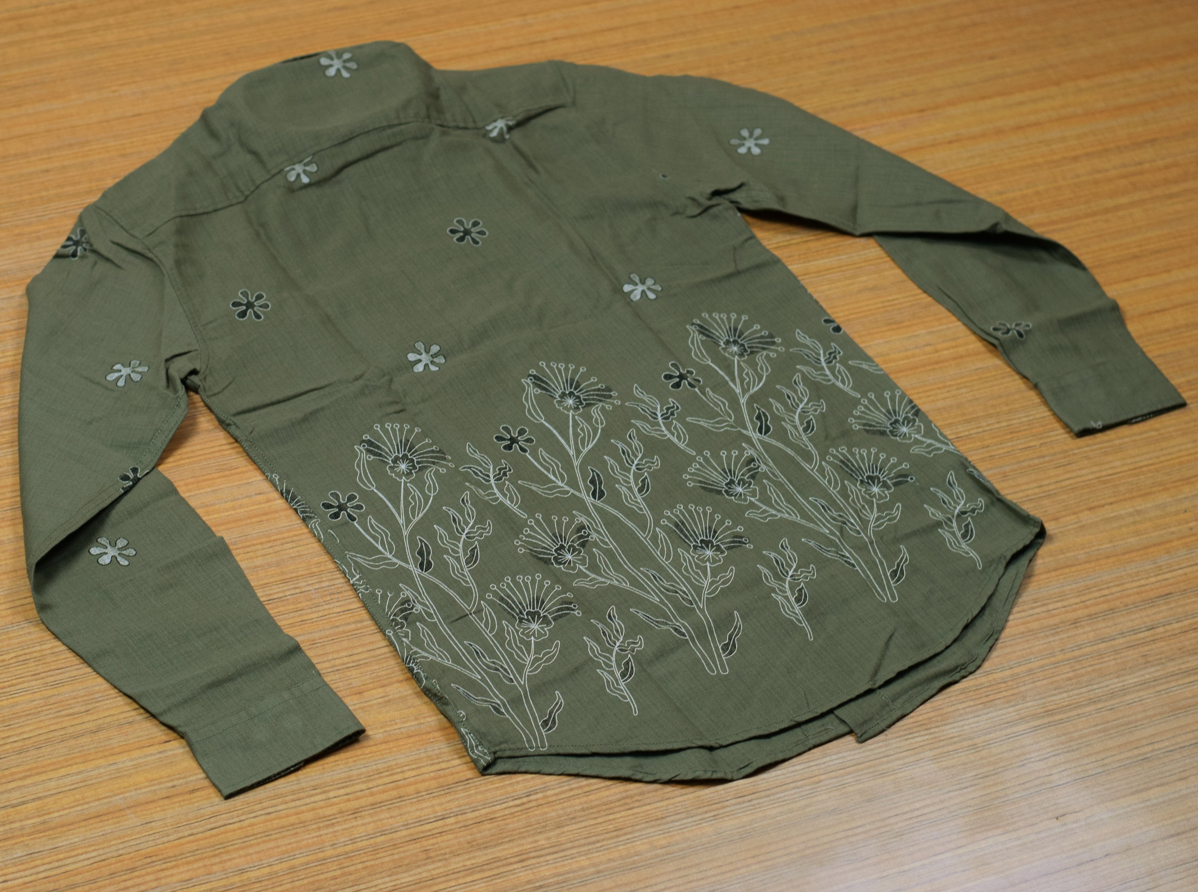 Men's Olive Green Cotton Floral Printed Full Sleeve Casual Shirt