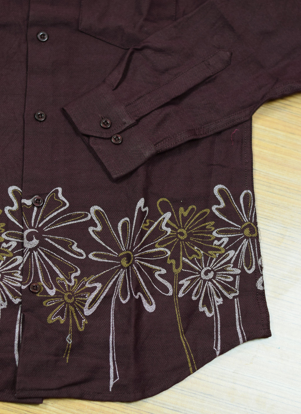 Men's Deep Wine Cotton Floral Printed Full Sleeve Casual Shirt