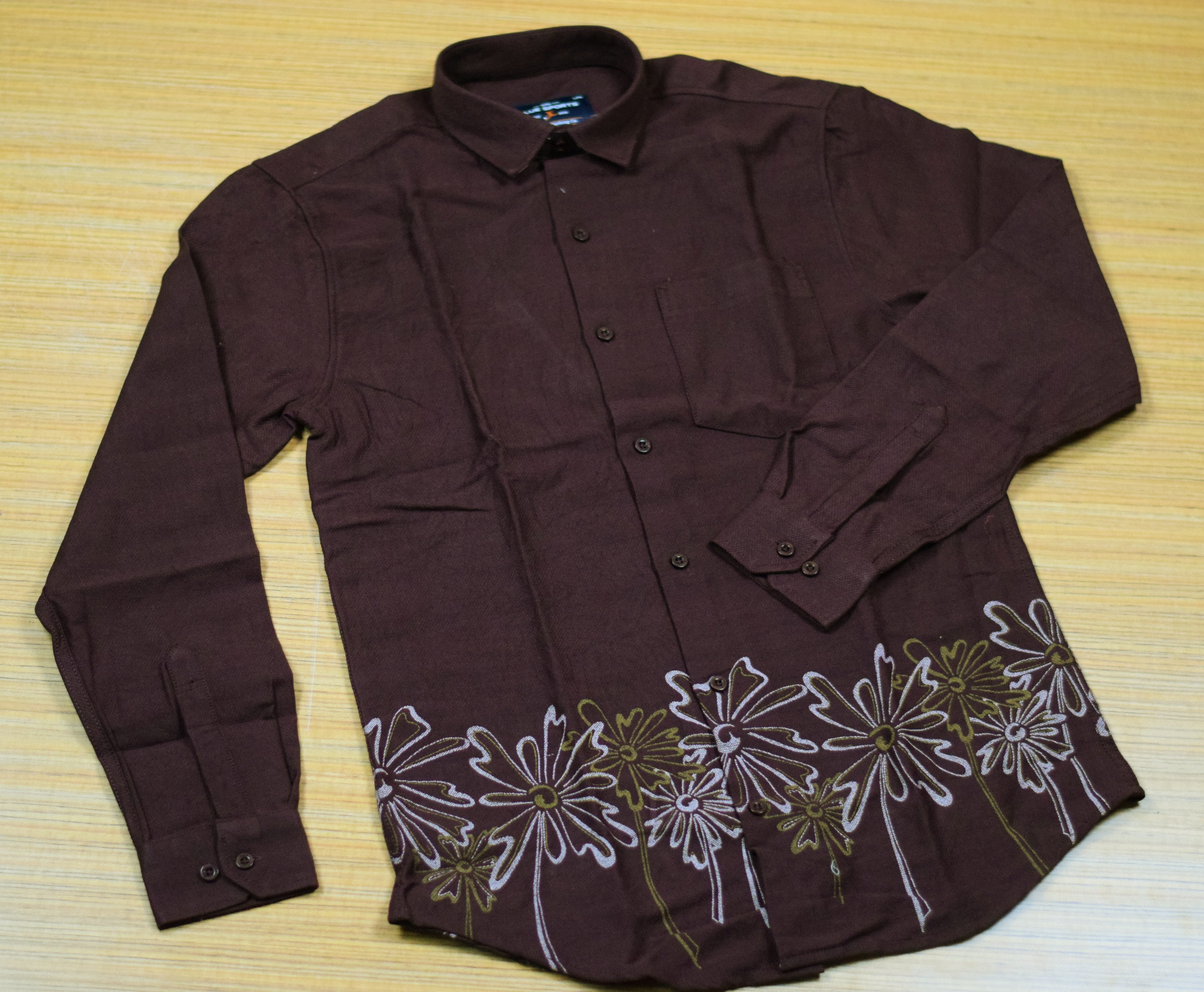 Men's Deep Wine Cotton Floral Printed Full Sleeve Casual Shirt