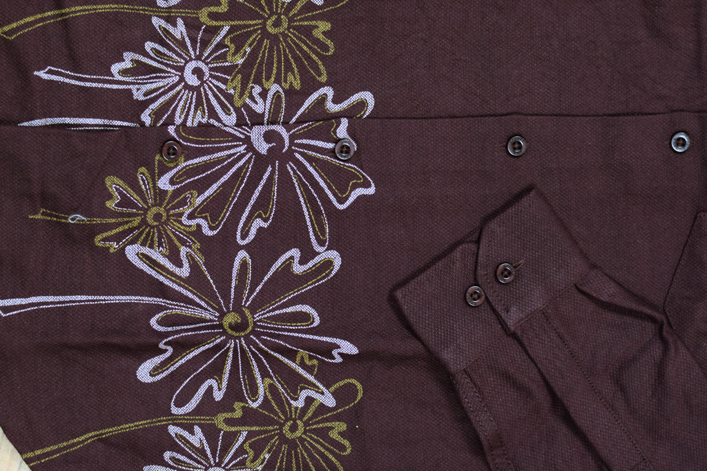 Men's Deep Wine Cotton Floral Printed Full Sleeve Casual Shirt