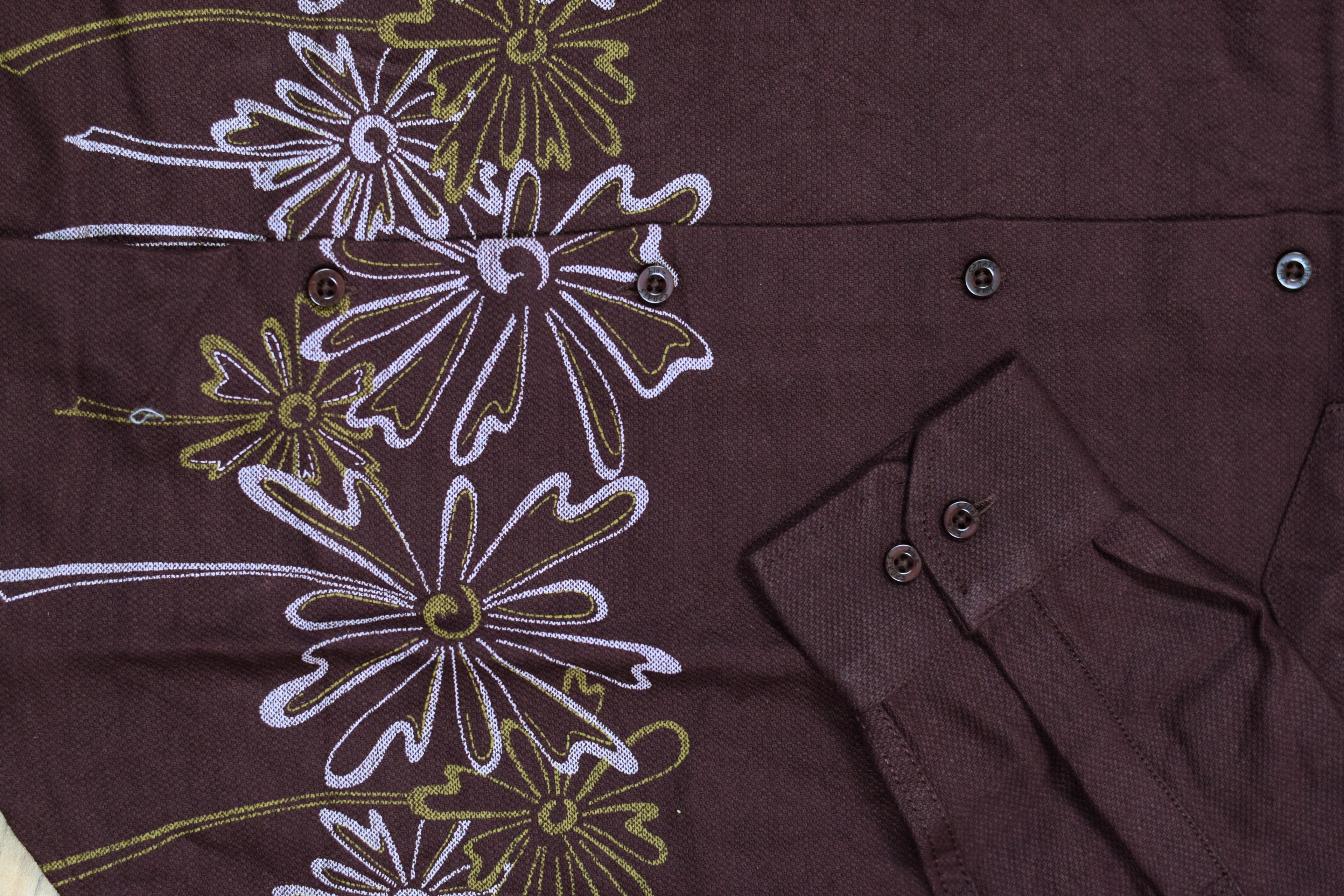 Men's Deep Wine Cotton Floral Printed Full Sleeve Casual Shirt