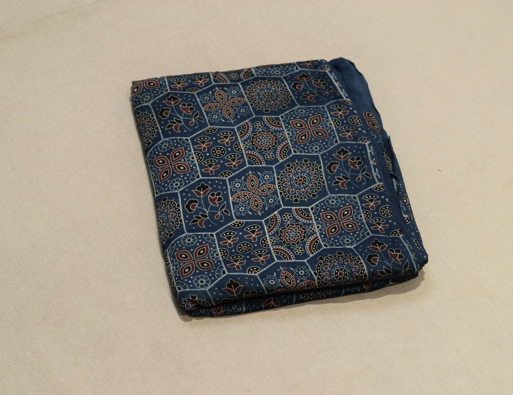 Navy Blue Printed Modal Silk Churidar Set Material | Ethnic Printed Dress Material