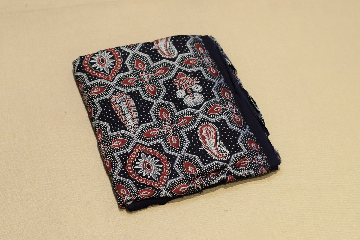 Navy Blue Modal Silk Printed Churidar Set Material | Printed Top & Plain Bottom