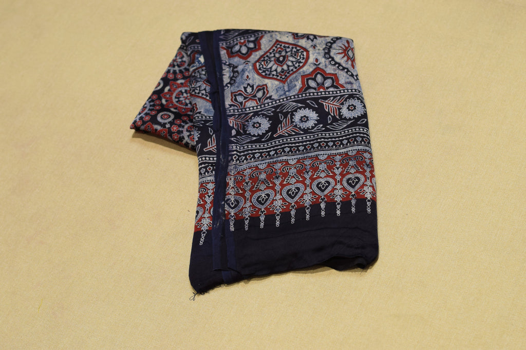 Navy Blue Modal Silk Printed Churidar Set Material | Printed Top & Plain Bottom