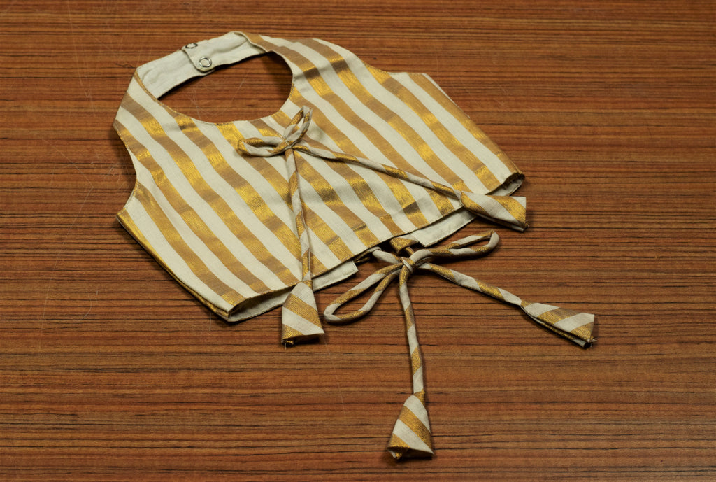 Girls Kerala Traditional Kasavu Skirt & Blouse Set | Off White Traditional Ethnic Wear | Golden Stripe Blouse | Festive Outfit