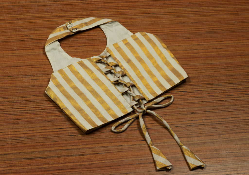 Girls Kerala Traditional Kasavu Skirt & Blouse Set | Off White Traditional Ethnic Wear | Golden Stripe Blouse | Festive Outfit