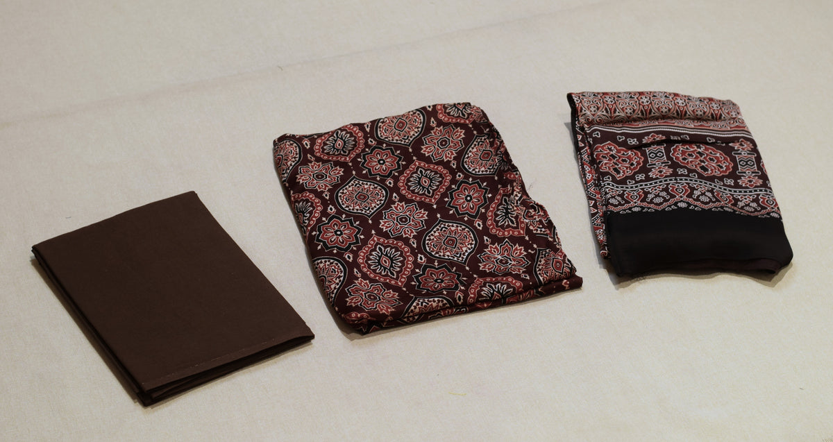 Modal Silk Churidar Dress Material Set – Printed Top with Bottom & Dupatta