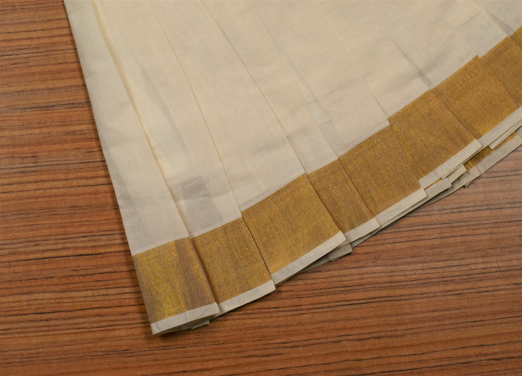 Girls Kerala Traditional Kasavu Skirt & Blouse Set | Off White Traditional Ethnic Wear | Golden Stripe Blouse | Festive Outfit