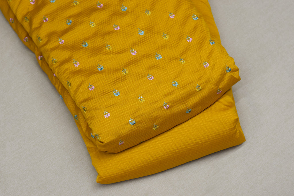 Golden Bloom Berlin Silk Dress Material Set-56"