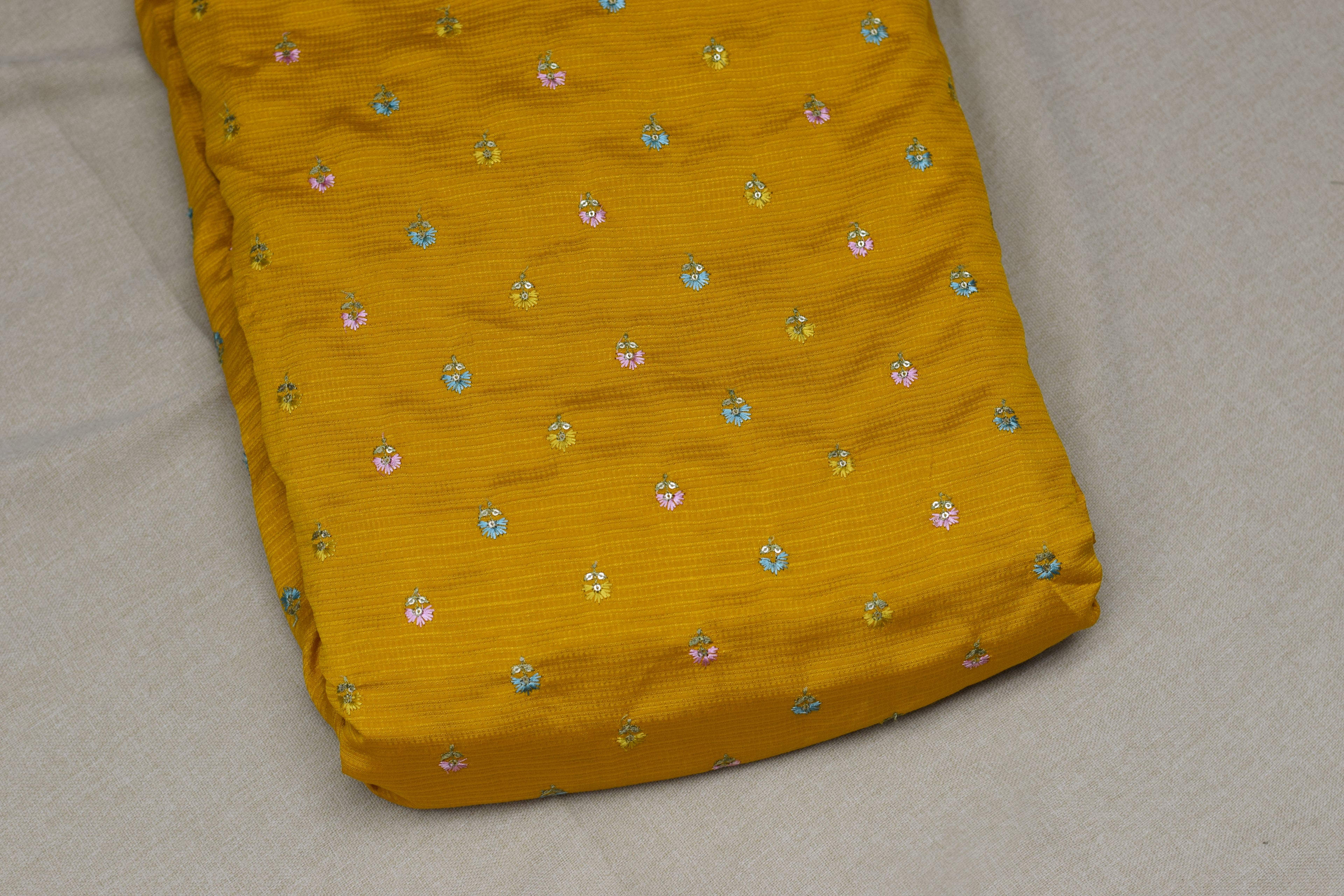 Golden Bloom Berlin Silk Dress Material Set-56"