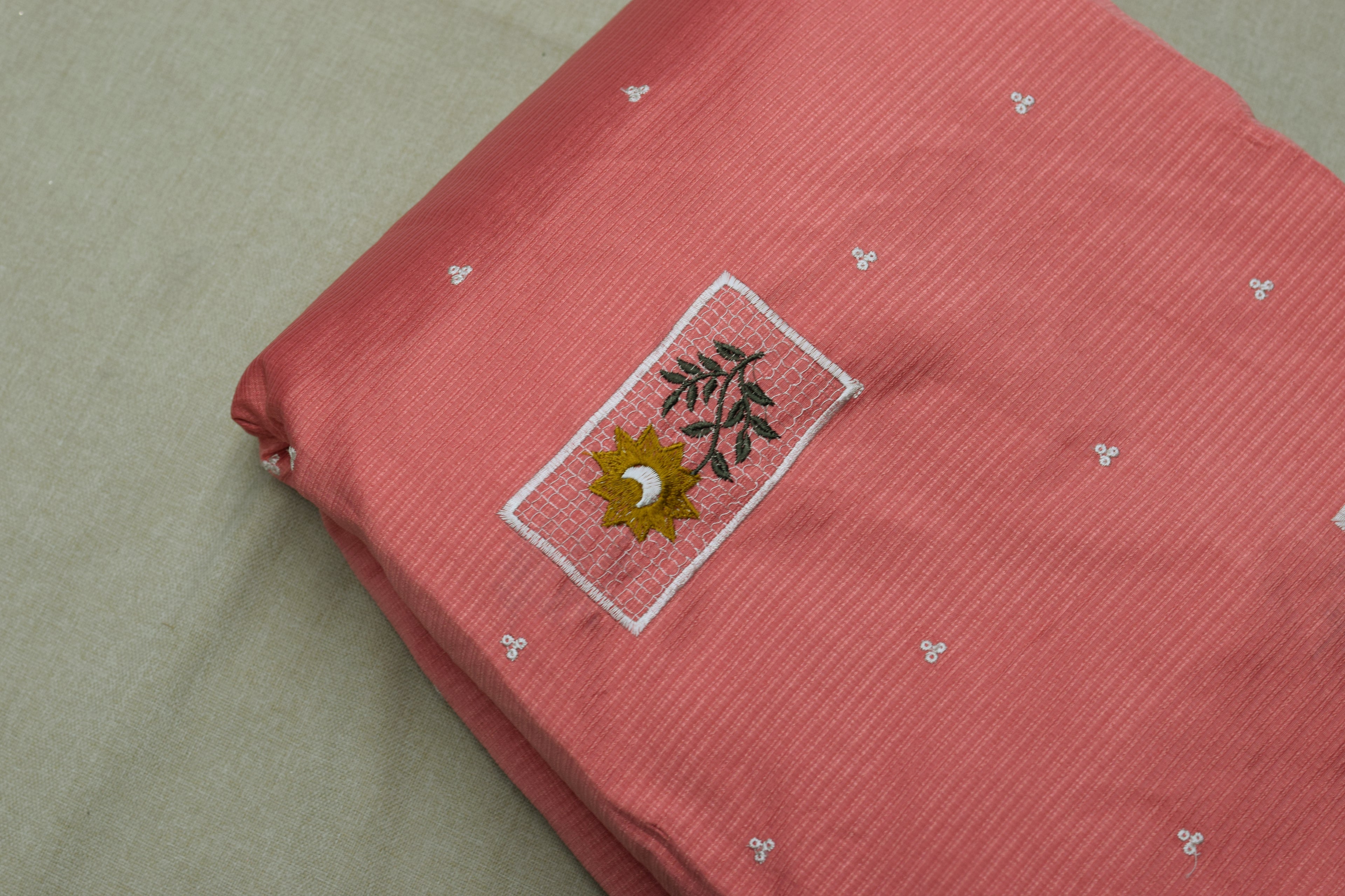 Coral Blush Berlin Silk Dress Material Set with Elegant Embroidery-56"