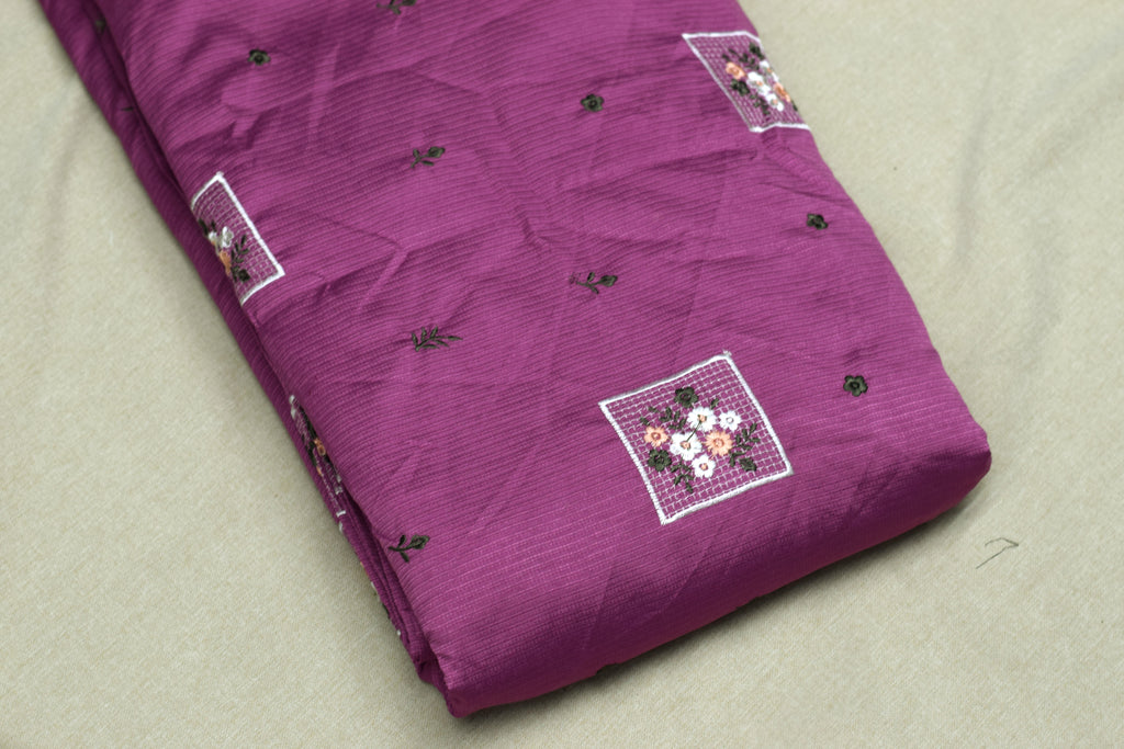Berlin Silk Embroidered Dress Material Set for Women – Magenta | Top & Bottom Fabric | 56" Width