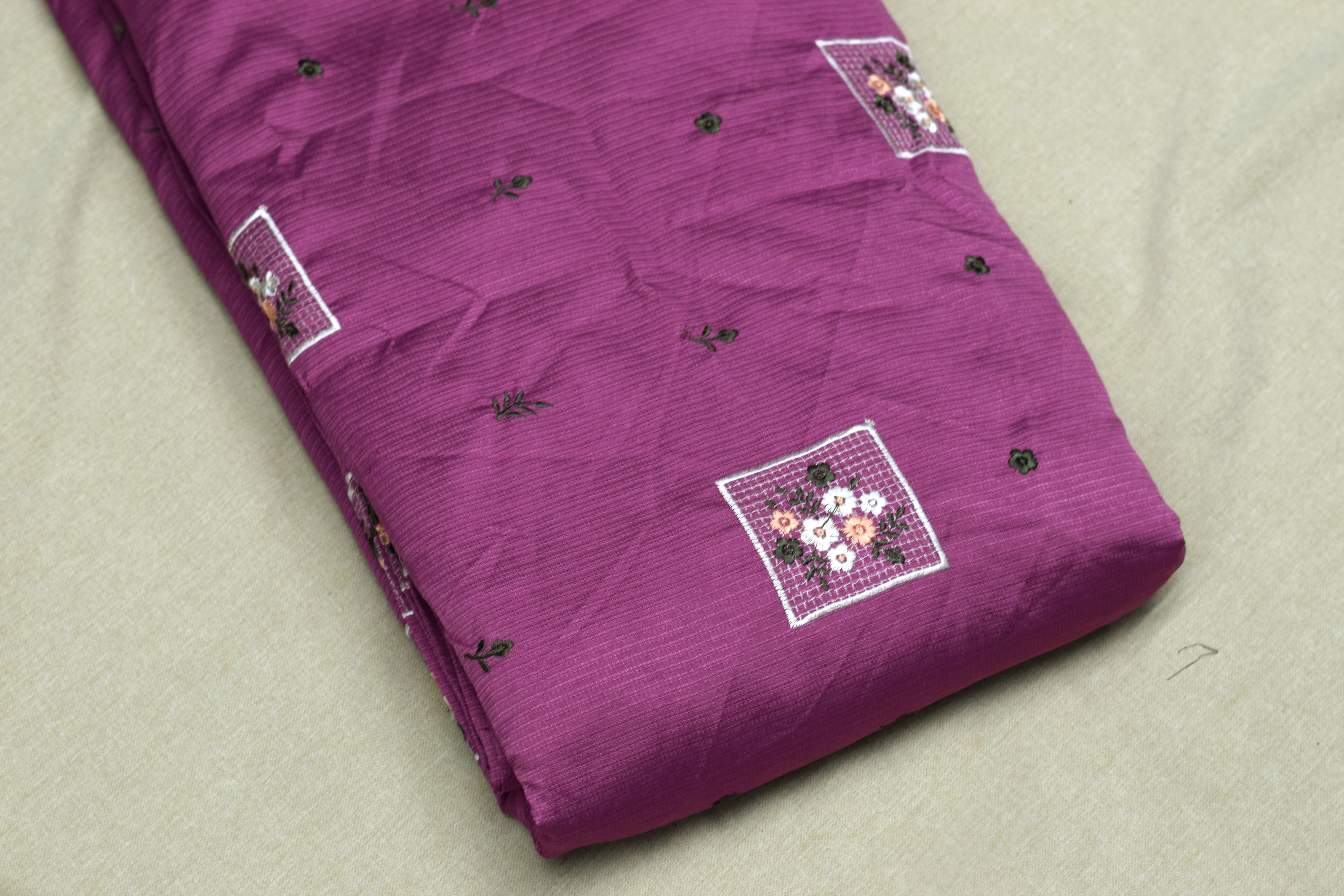 Berlin Silk Embroidered Dress Material Set for Women – Magenta | Top & Bottom Fabric | 56" Width