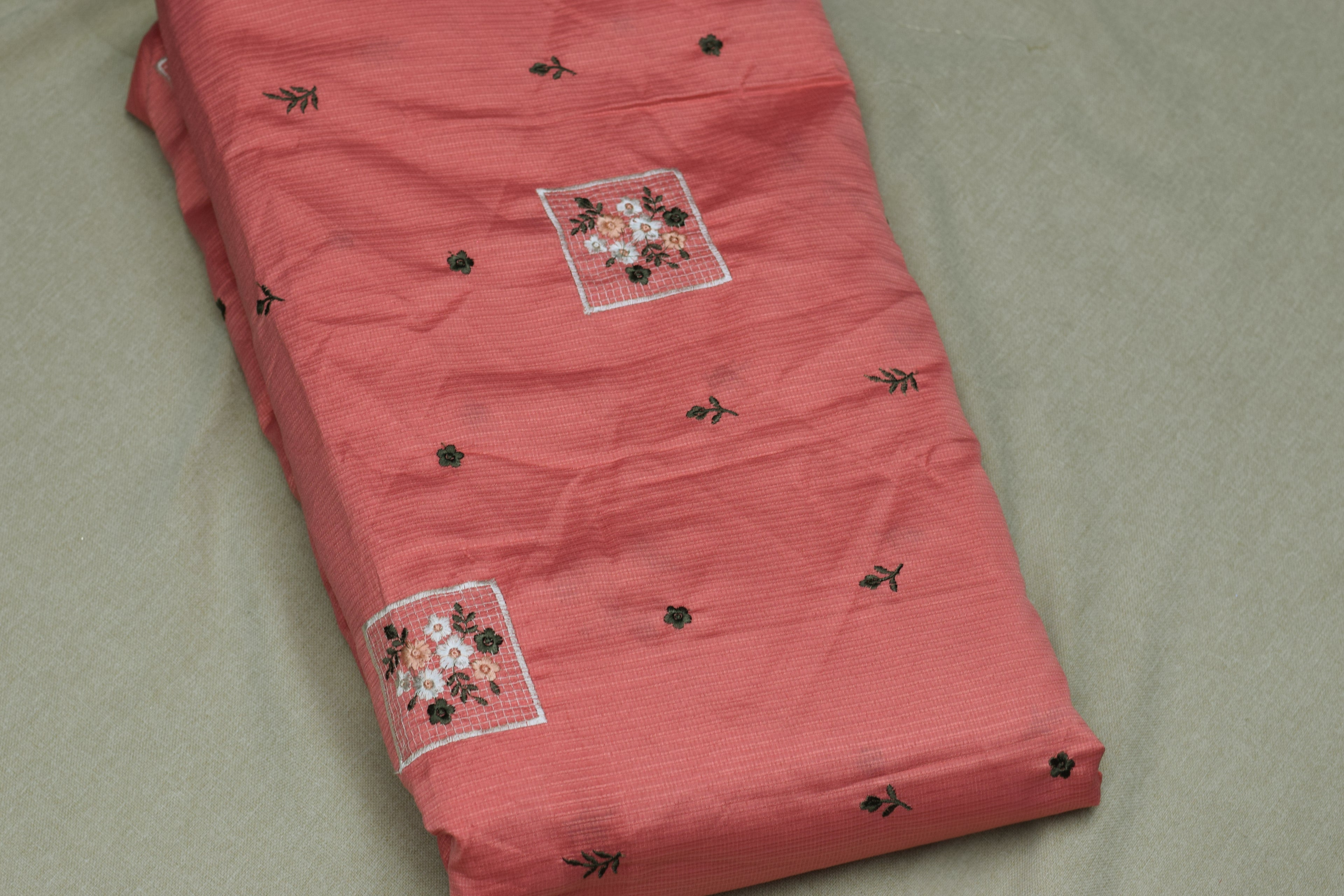 Berlin Silk Embroidered Dress Material Set – Peach Pink | Top & Bottom Fabric | 56" Width