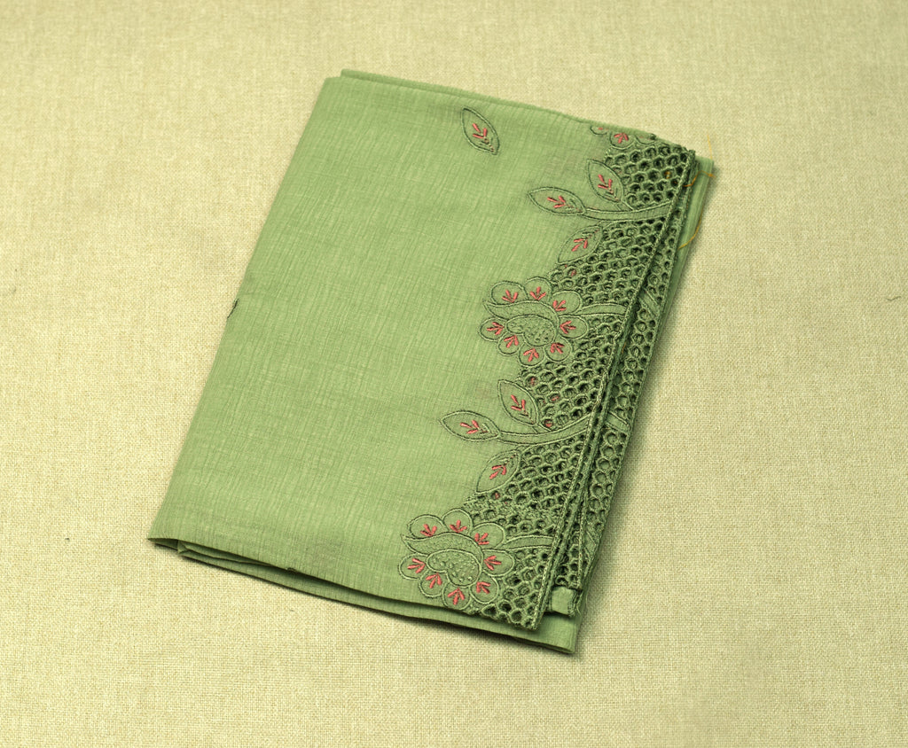 Elegant Sage Green Christ Georgette Churidar Material Set with Floral Embroidery