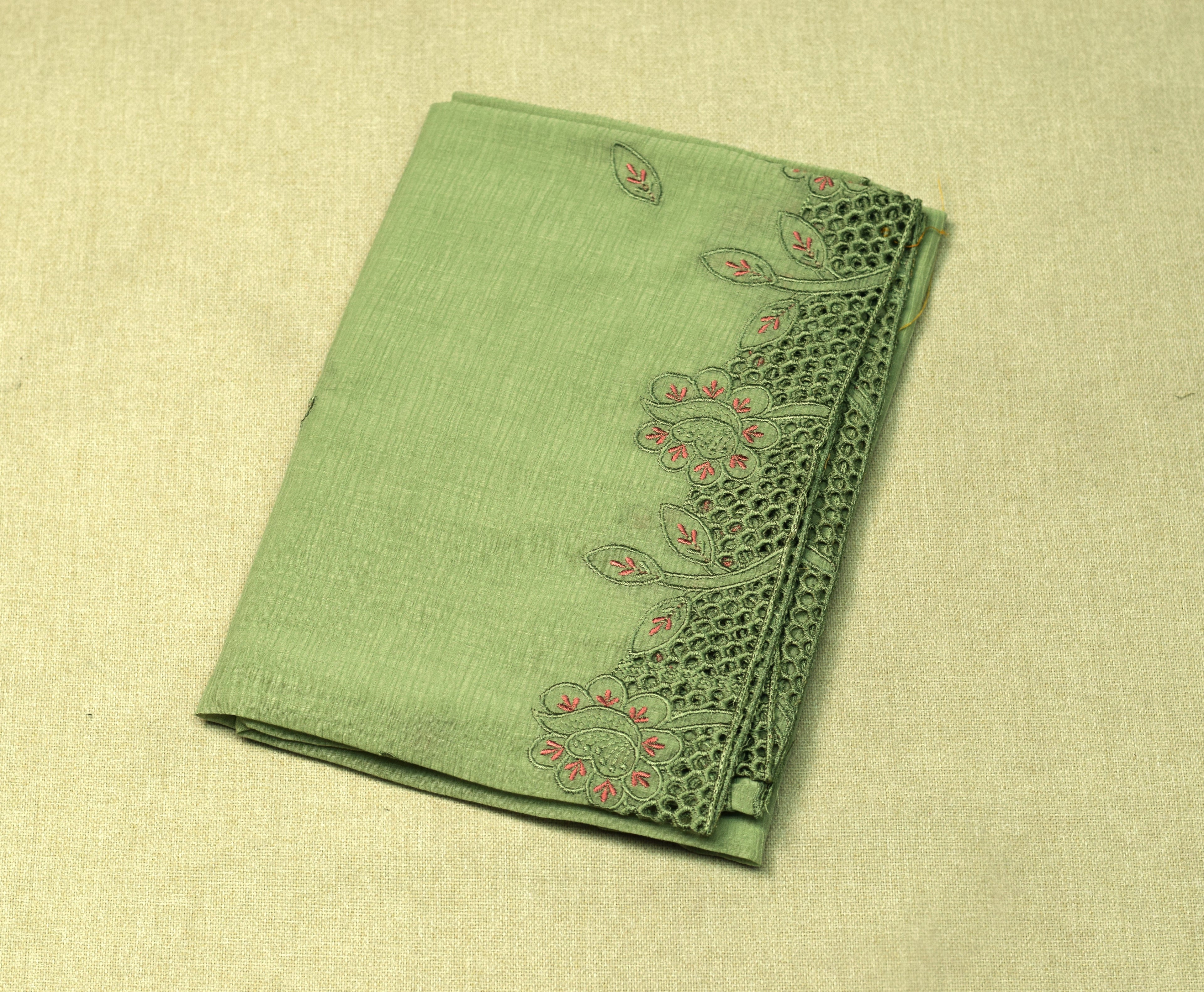 Elegant Sage Green Christ Georgette Churidar Material Set with Floral Embroidery