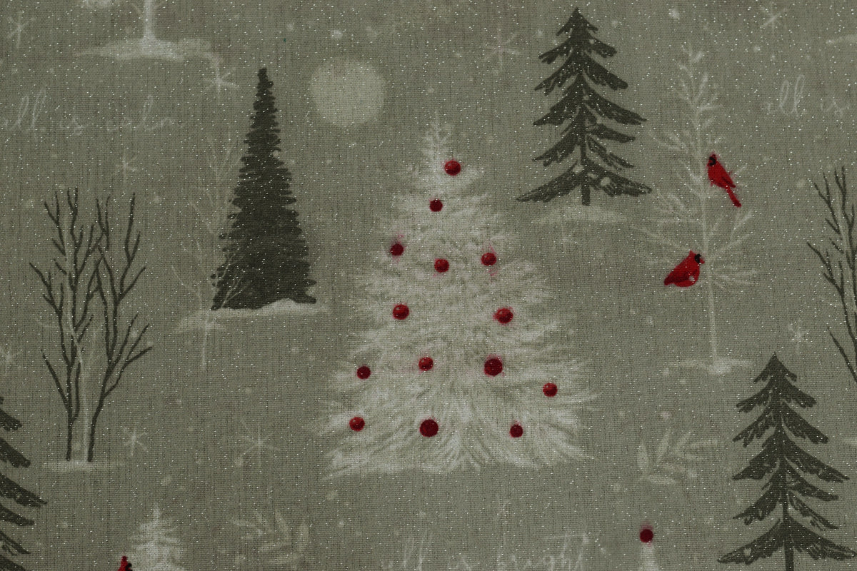 Enchanted Winter Forest 6-Seater Tablecloth with Red Border