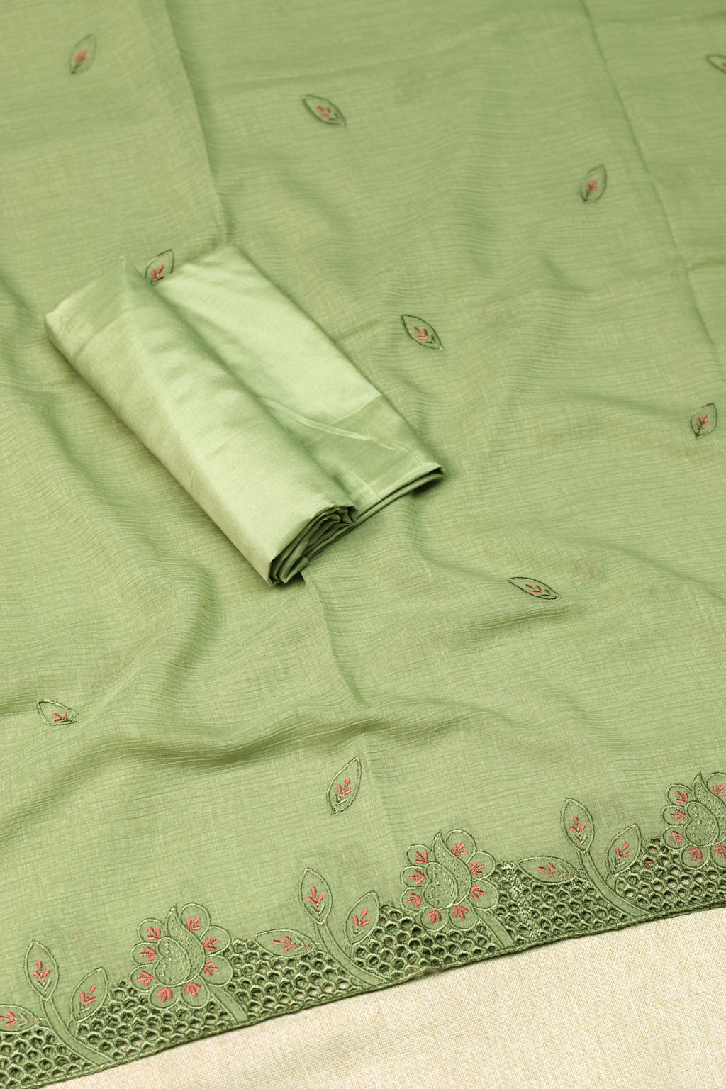 Elegant Sage Green Christ Georgette Churidar Material Set with Floral Embroidery