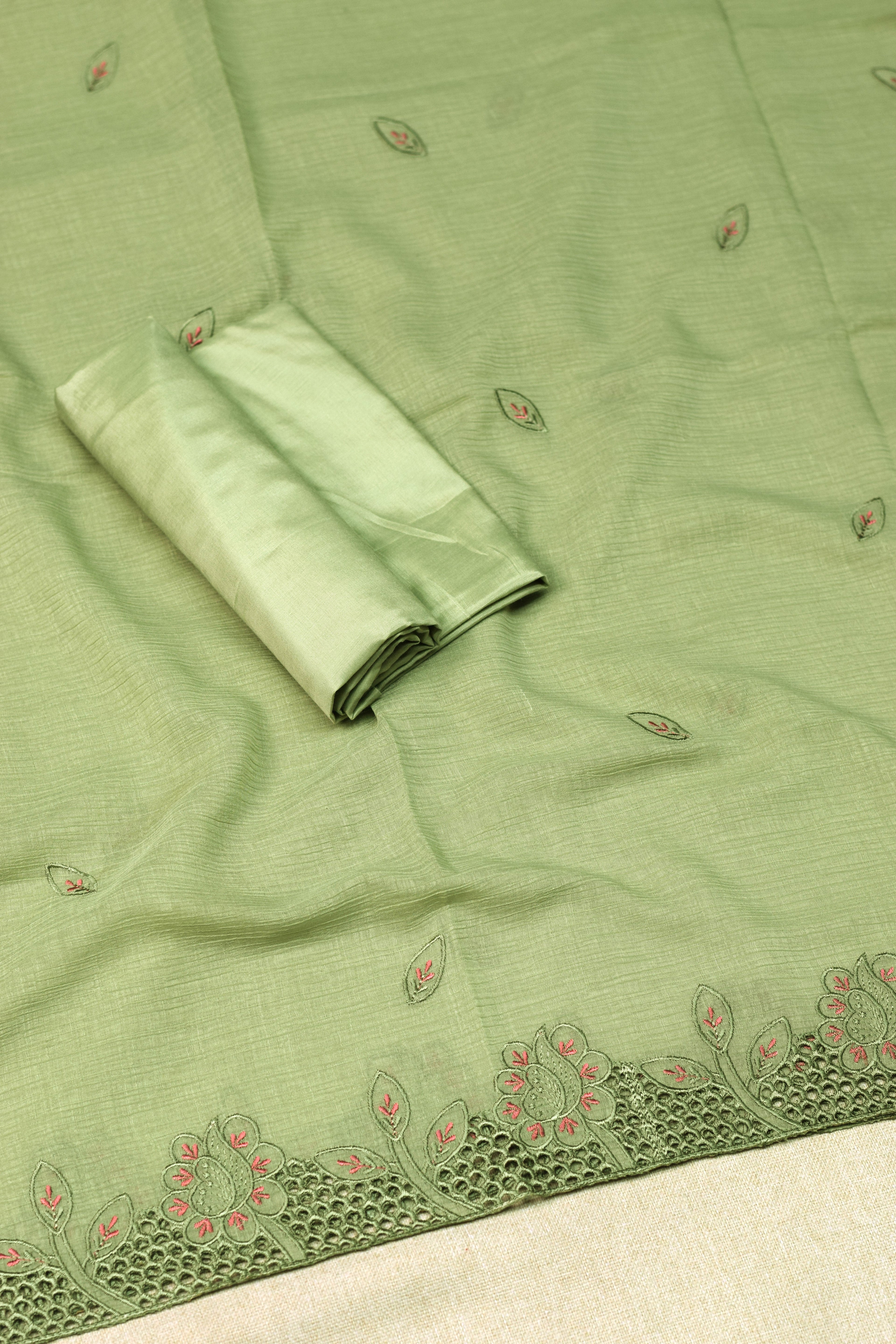 Elegant Sage Green Christ Georgette Churidar Material Set with Floral Embroidery