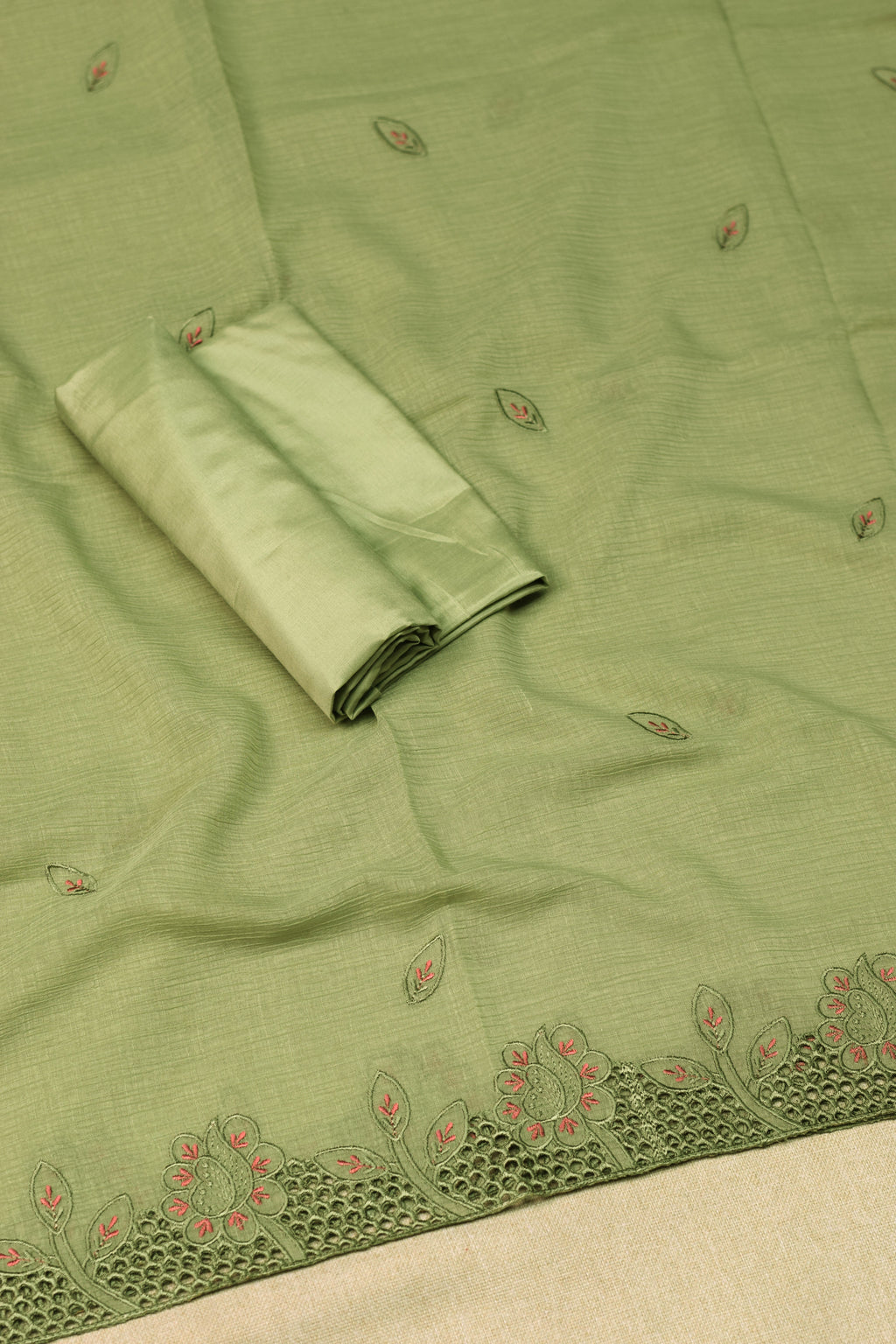 Elegant Sage Green Christ Georgette Churidar Material Set with Floral Embroidery