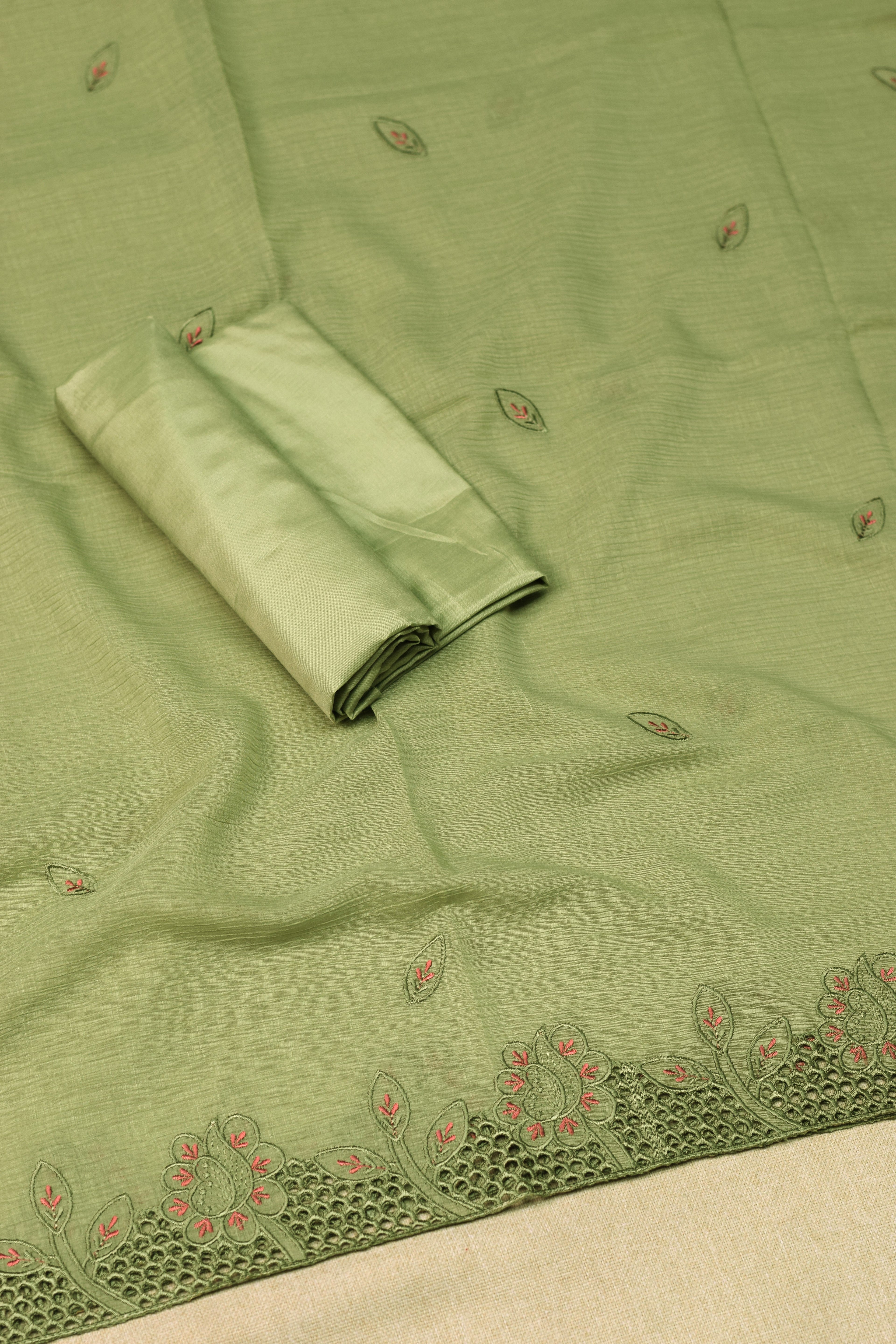 Elegant Sage Green Christ Georgette Churidar Material Set with Floral Embroidery