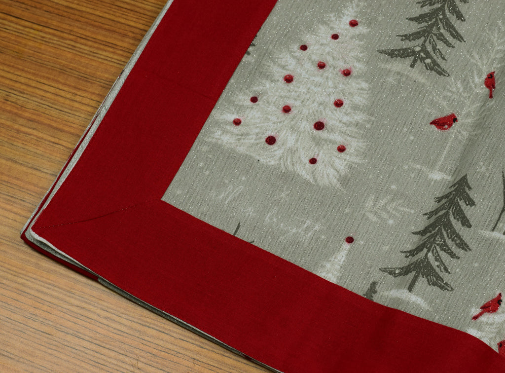 Enchanted Winter Forest 6-Seater Tablecloth with Red Border