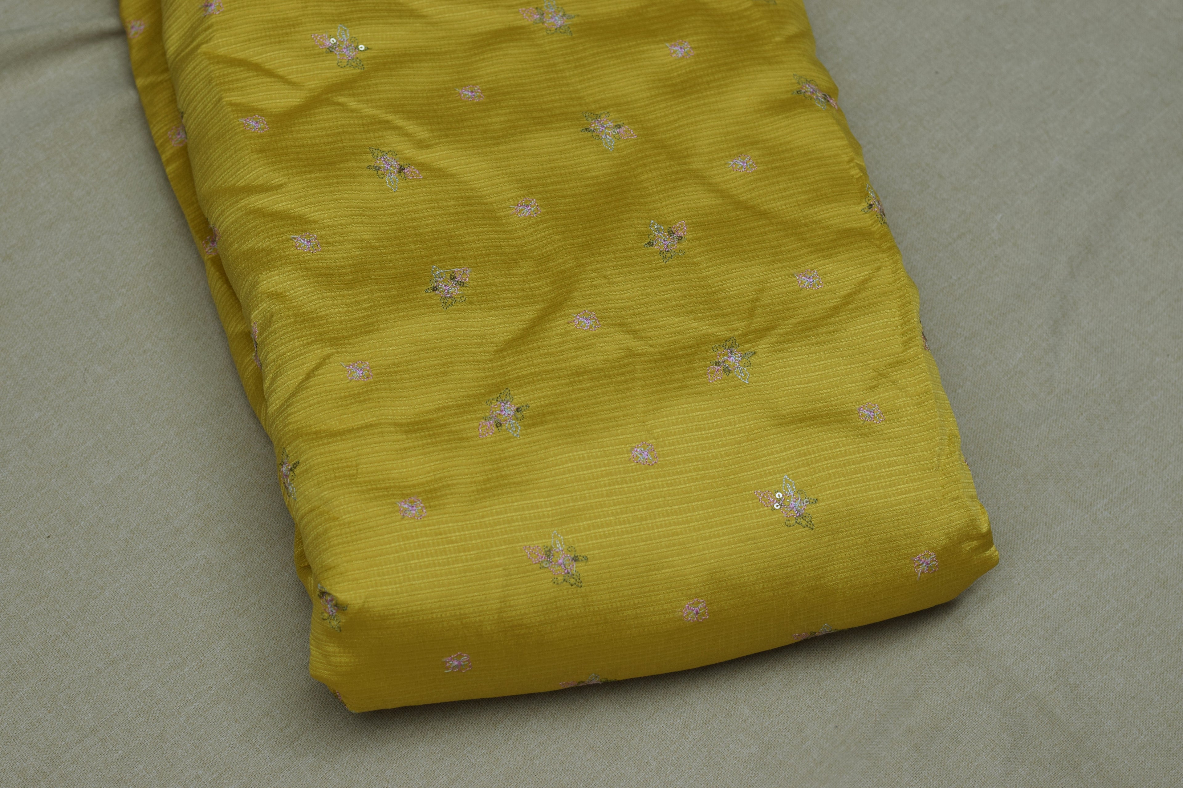 Mustard Bloom Berlin Silk Dress Material Set