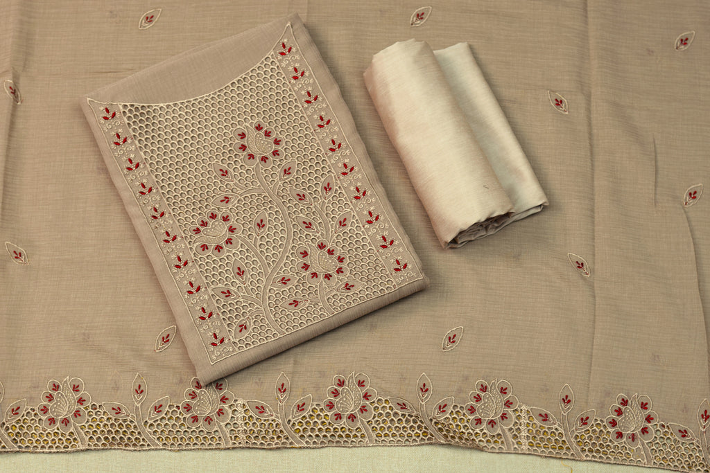 Elegant Christ Georgette Churidar Material Set with Floral Embroidery – Beige