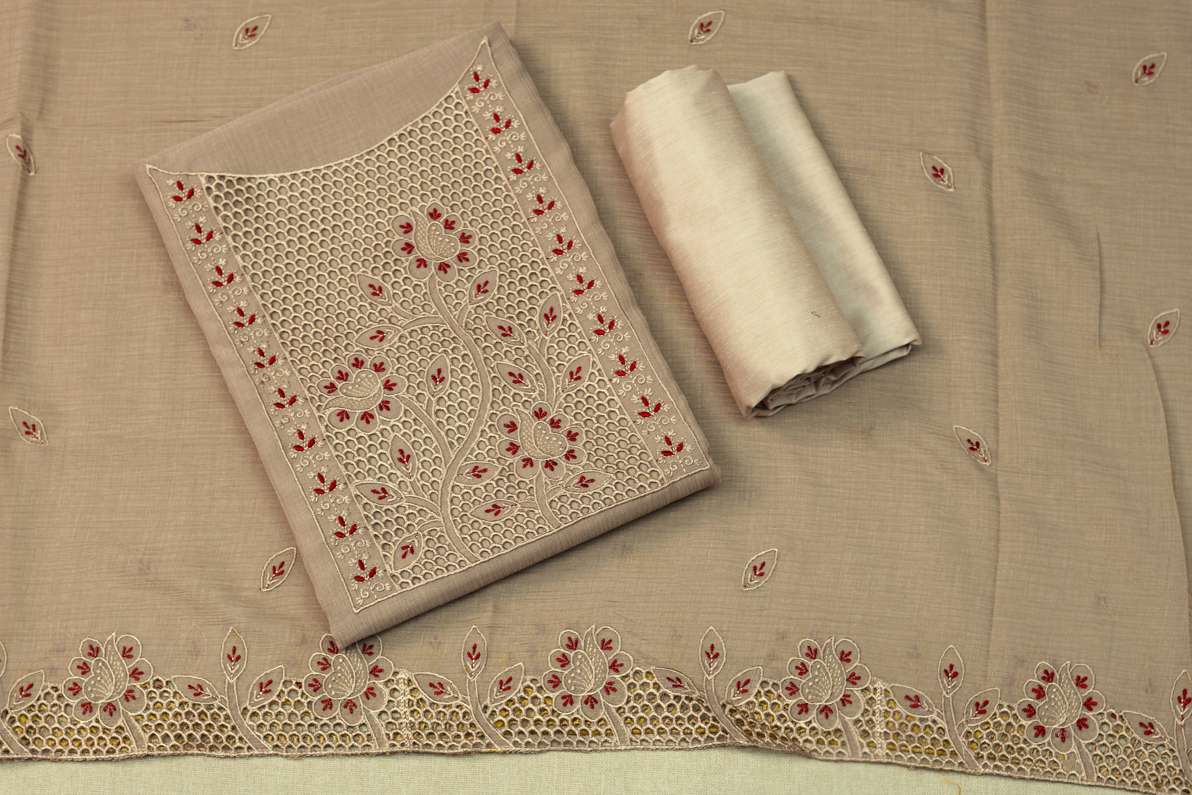Elegant Christ Georgette Churidar Material Set with Floral Embroidery – Beige