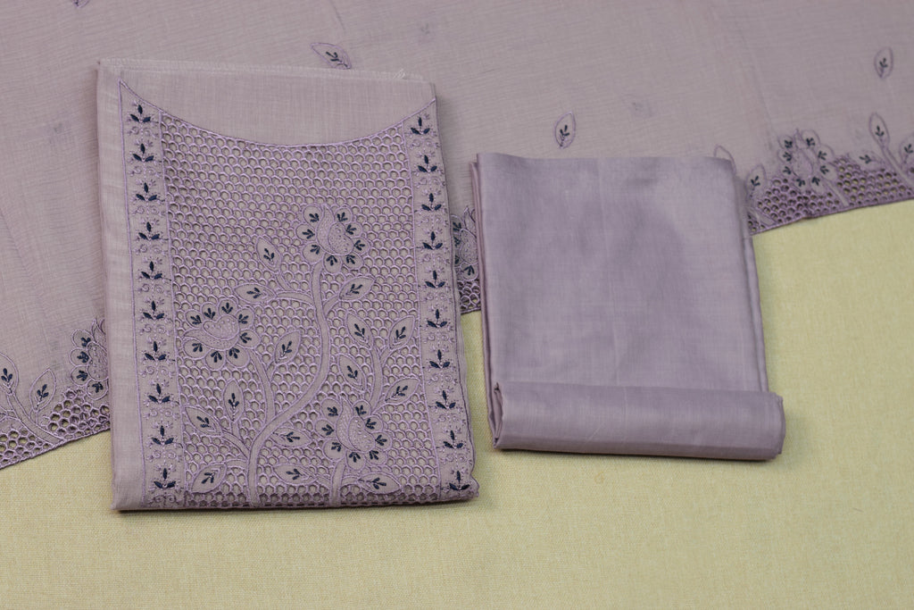 Elegant Lavender Christ Georgette Churidar Dress Material Set with Floral Embroidery
