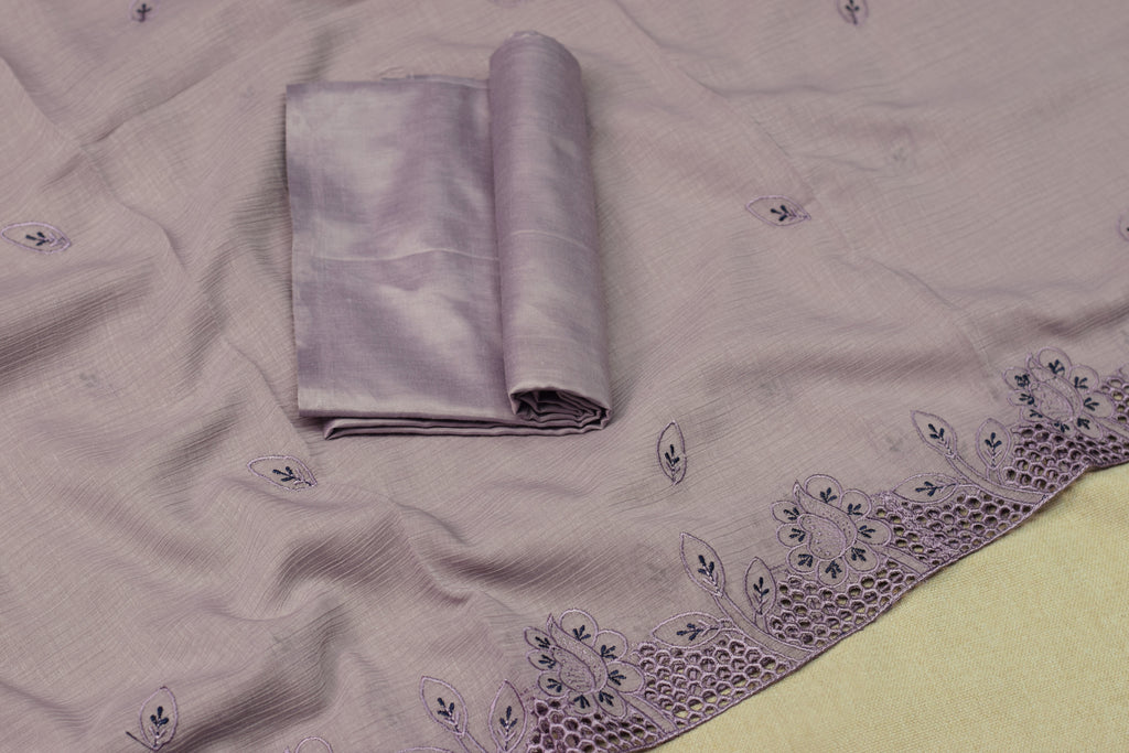 Elegant Lavender Christ Georgette Churidar Dress Material Set with Floral Embroidery